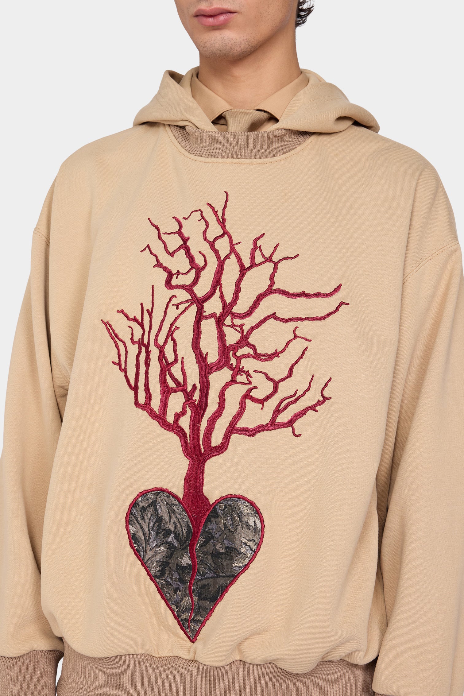Beige Embroidered Heart Hoodie - Image 4