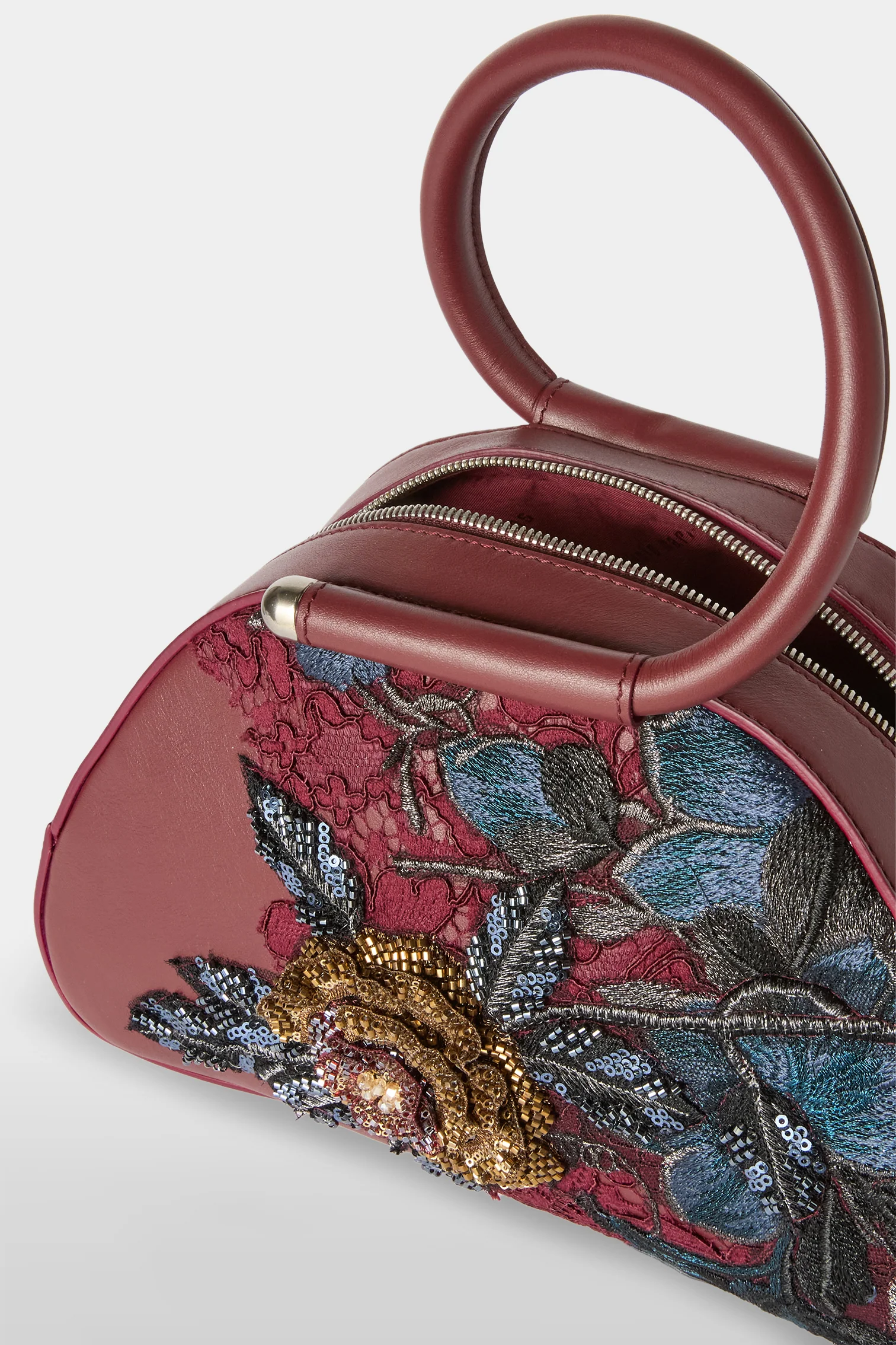 Burgundy Caragol Bag with Floral Embroidery - Image 4