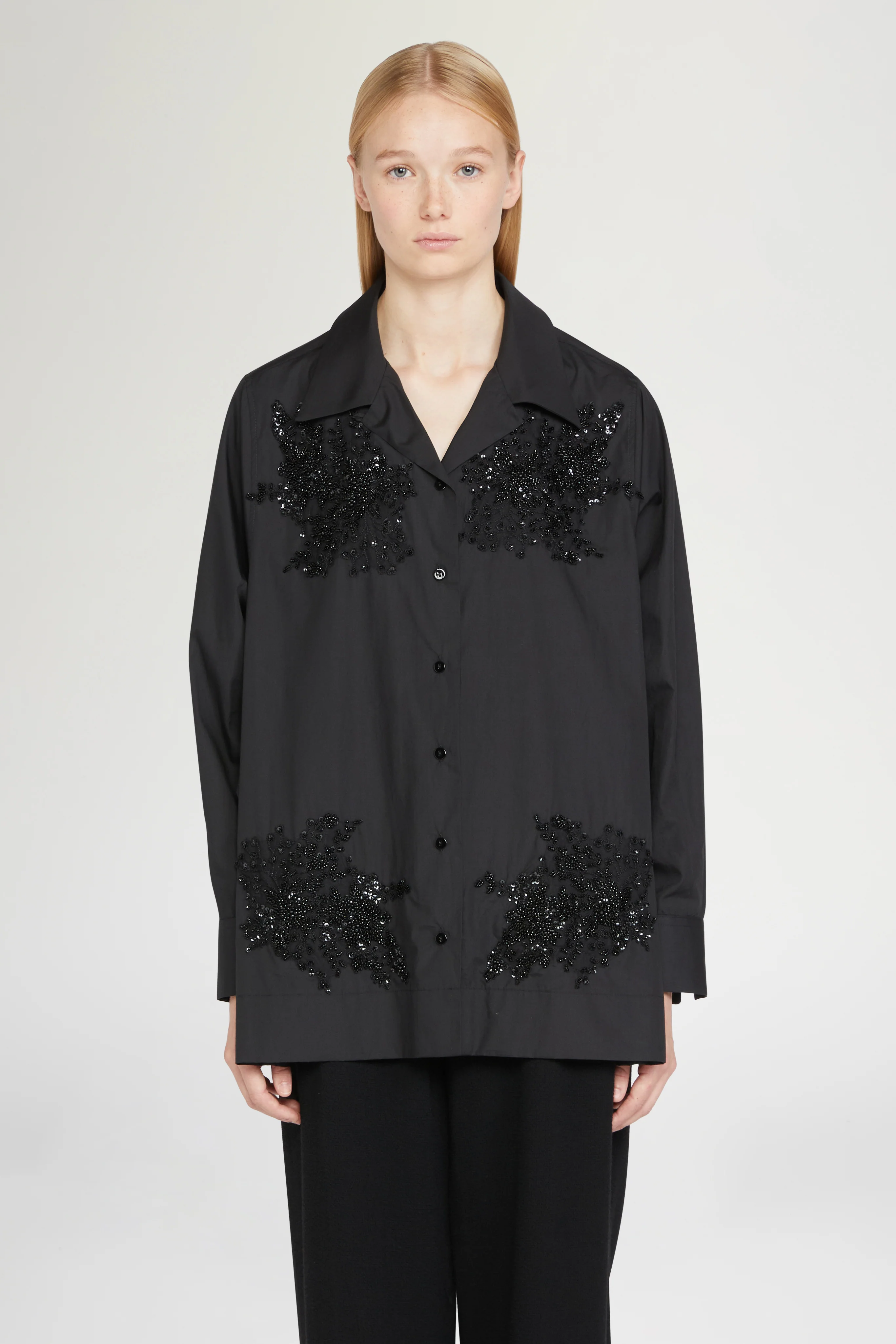 Black Cotton Shirt with Beads - Image 3