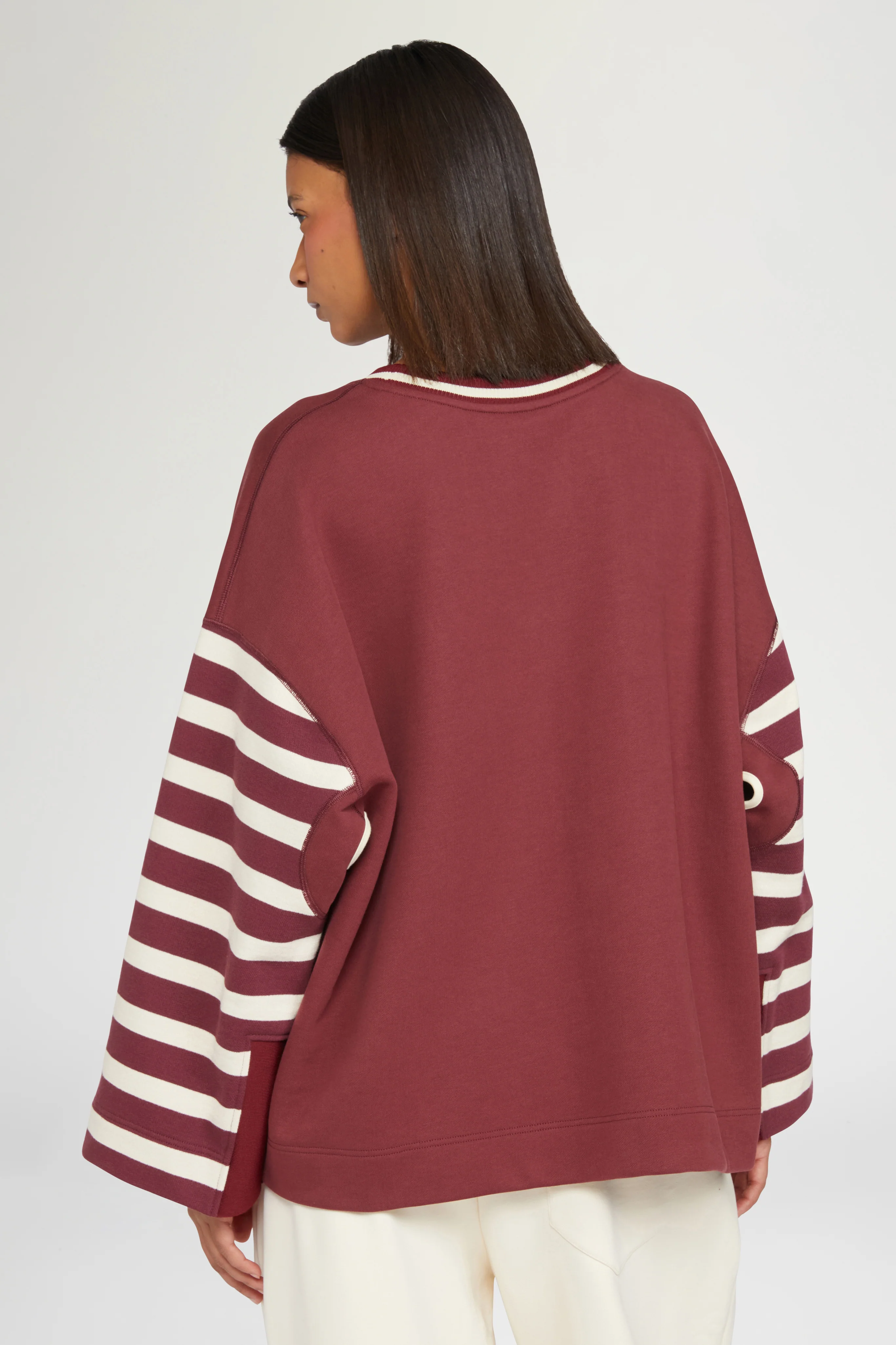 Bordeaux T-shirt with Striped Sleeves - Image 3