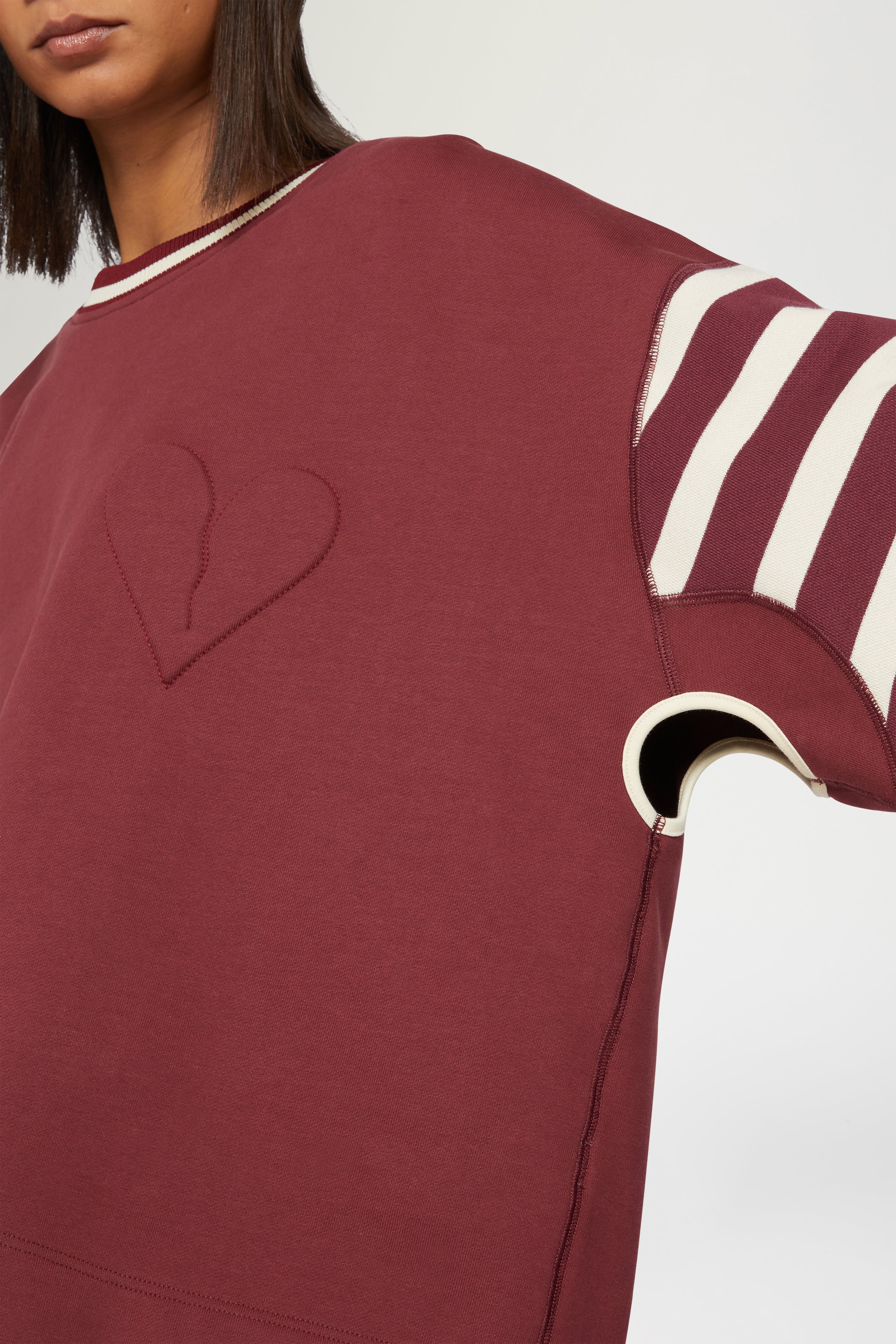 Bordeaux T-shirt with Striped Sleeves - Image 4