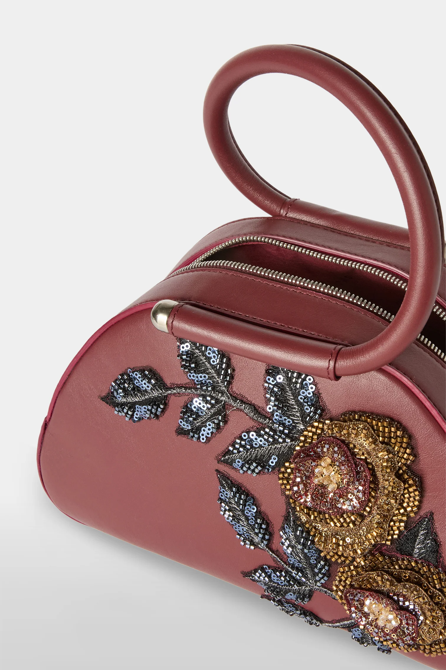 Burgundy Caragol Bag with Floral Sequin Embroidery - Image 4