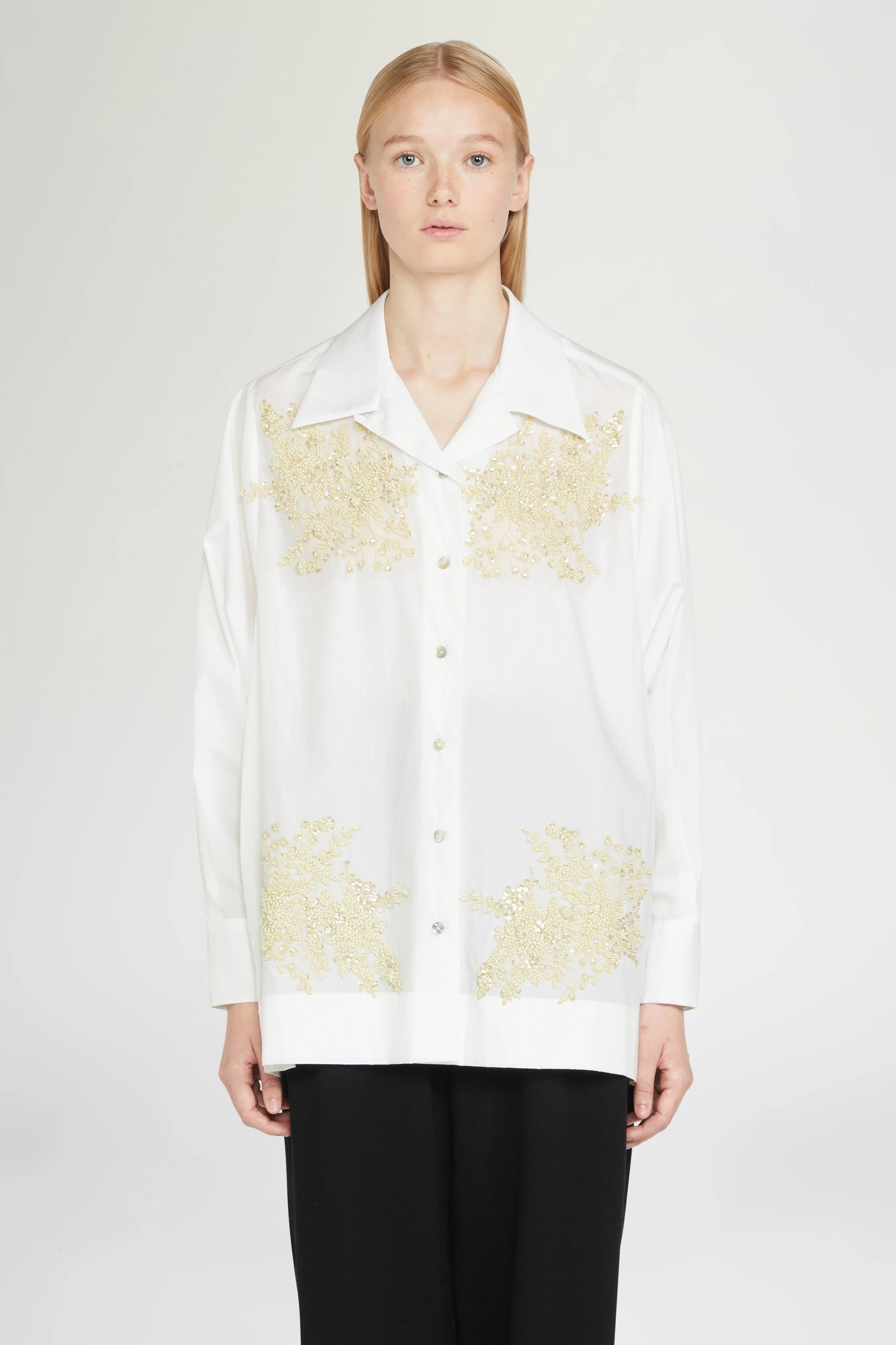 White Cotton Shirt with Beads - Image 3