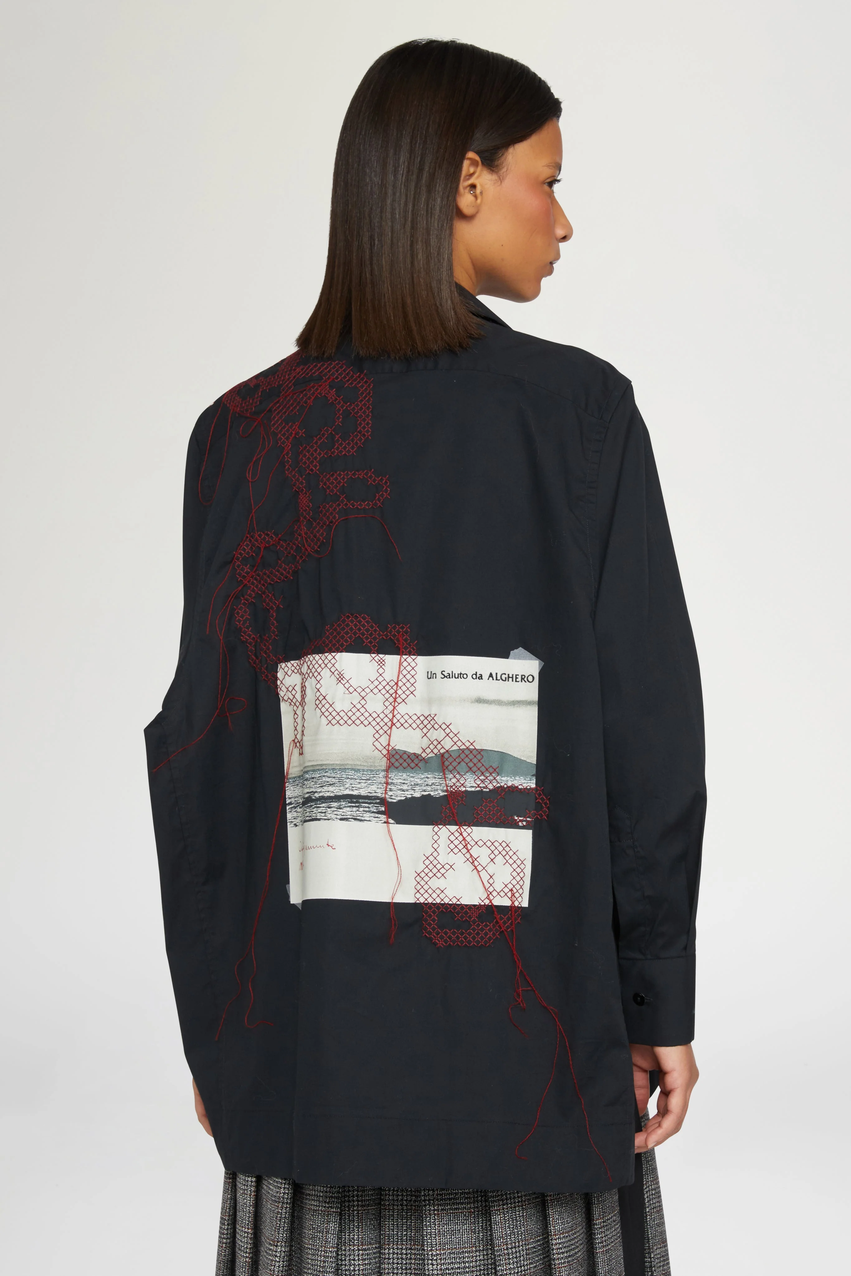 Black Cotton Shirt with Embroidery and Print - Image 3