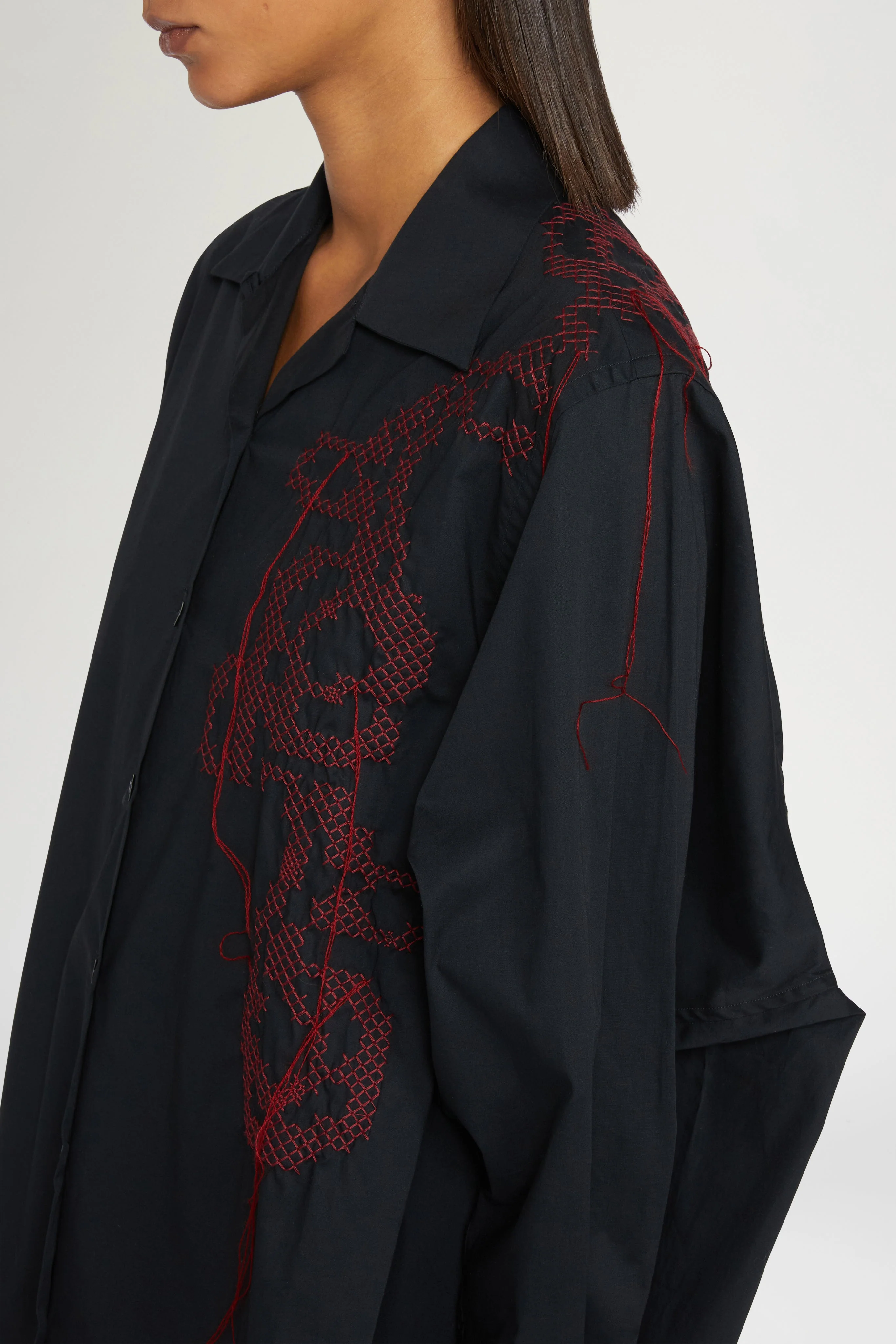 Black Cotton Shirt with Embroidery and Print - Image 4