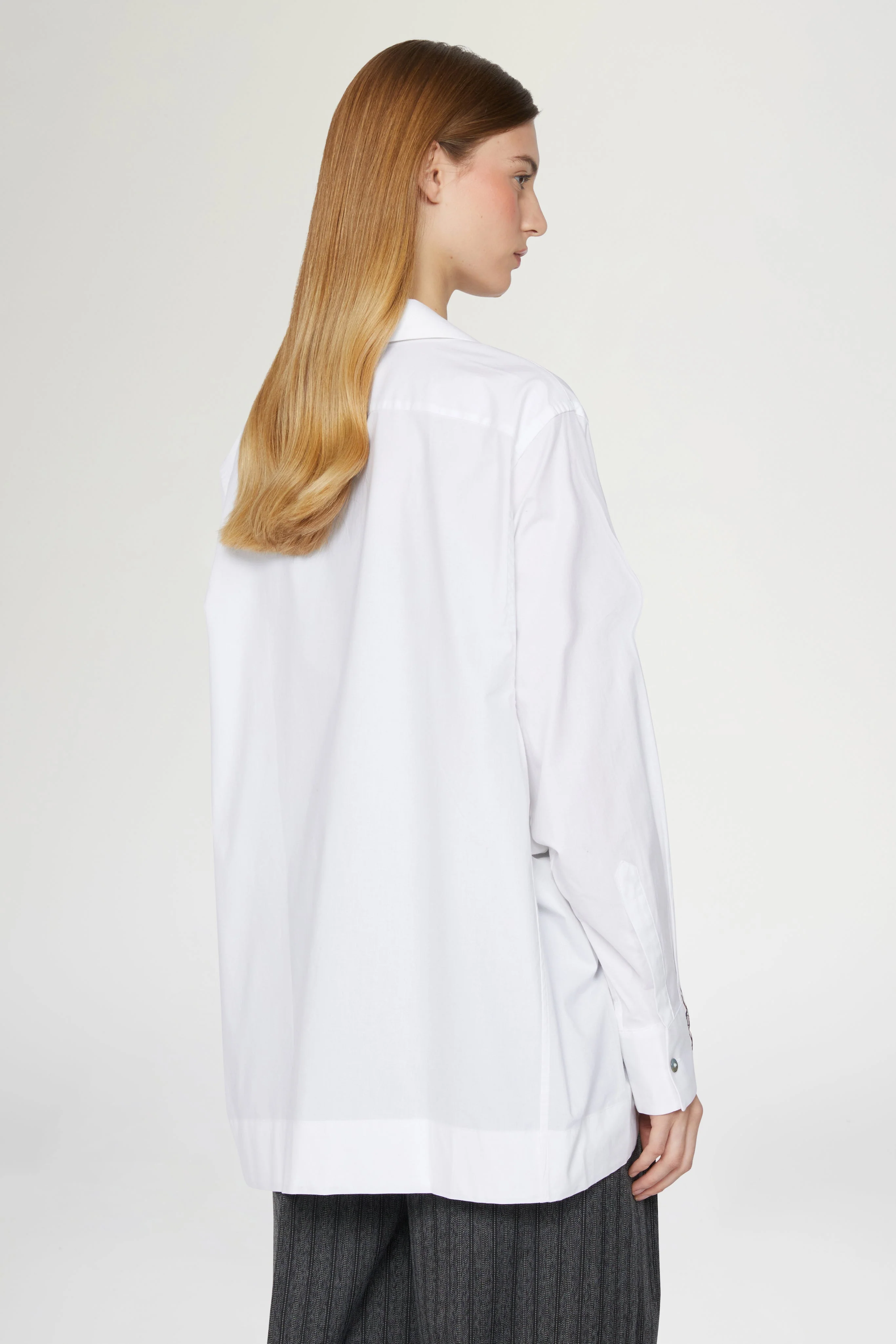 White Cotton Shirt with Floral Threadwork - Image 3