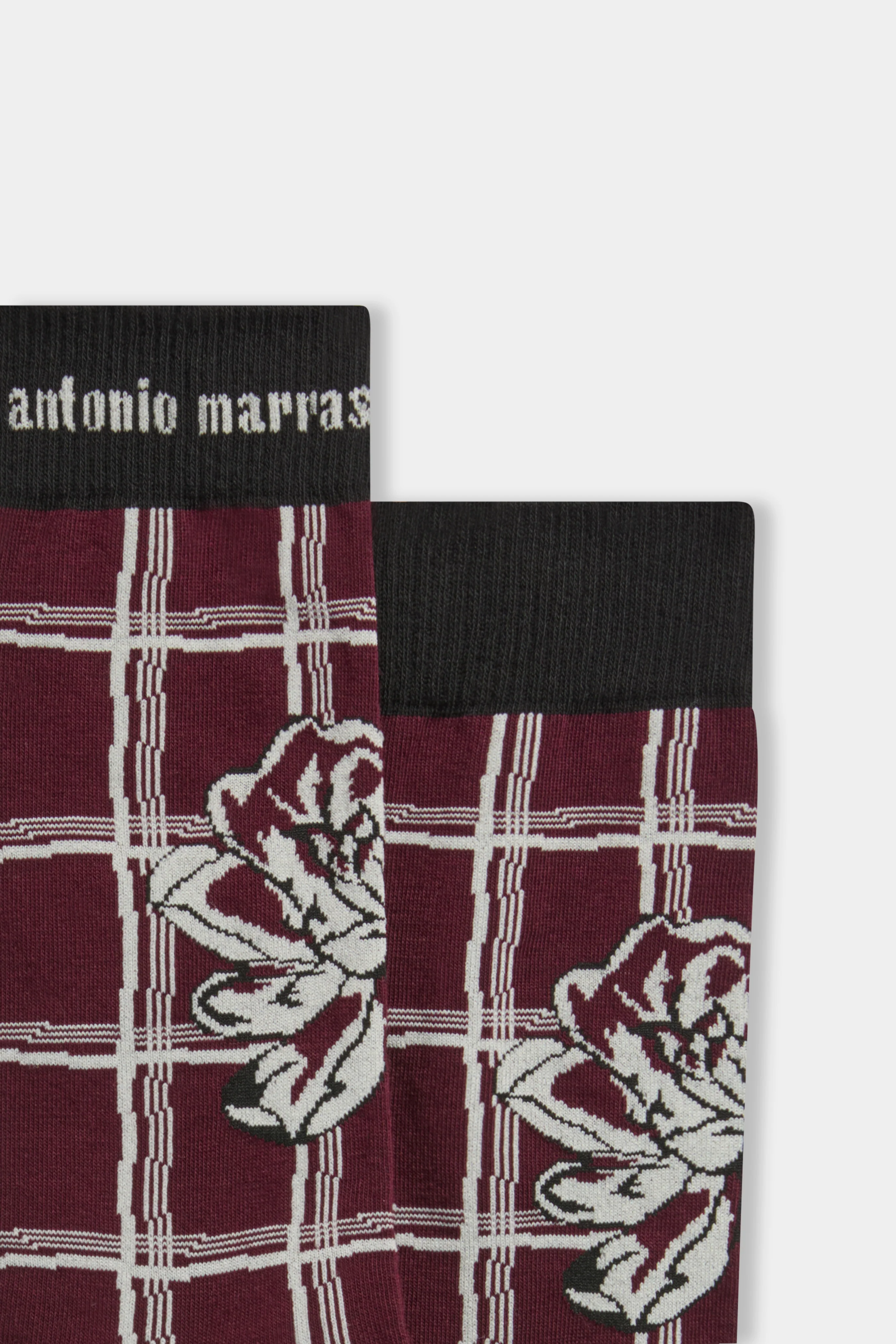 Burgundy Check & Rose Socks - Image 2