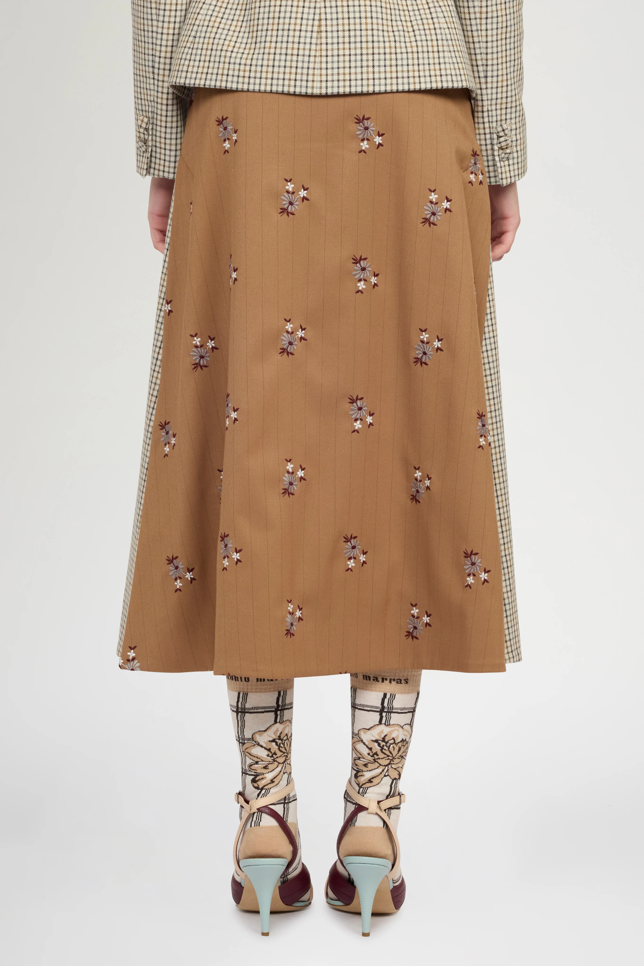 A-Line Skirt in Micro Check and Camel Pinstripe - Image 3