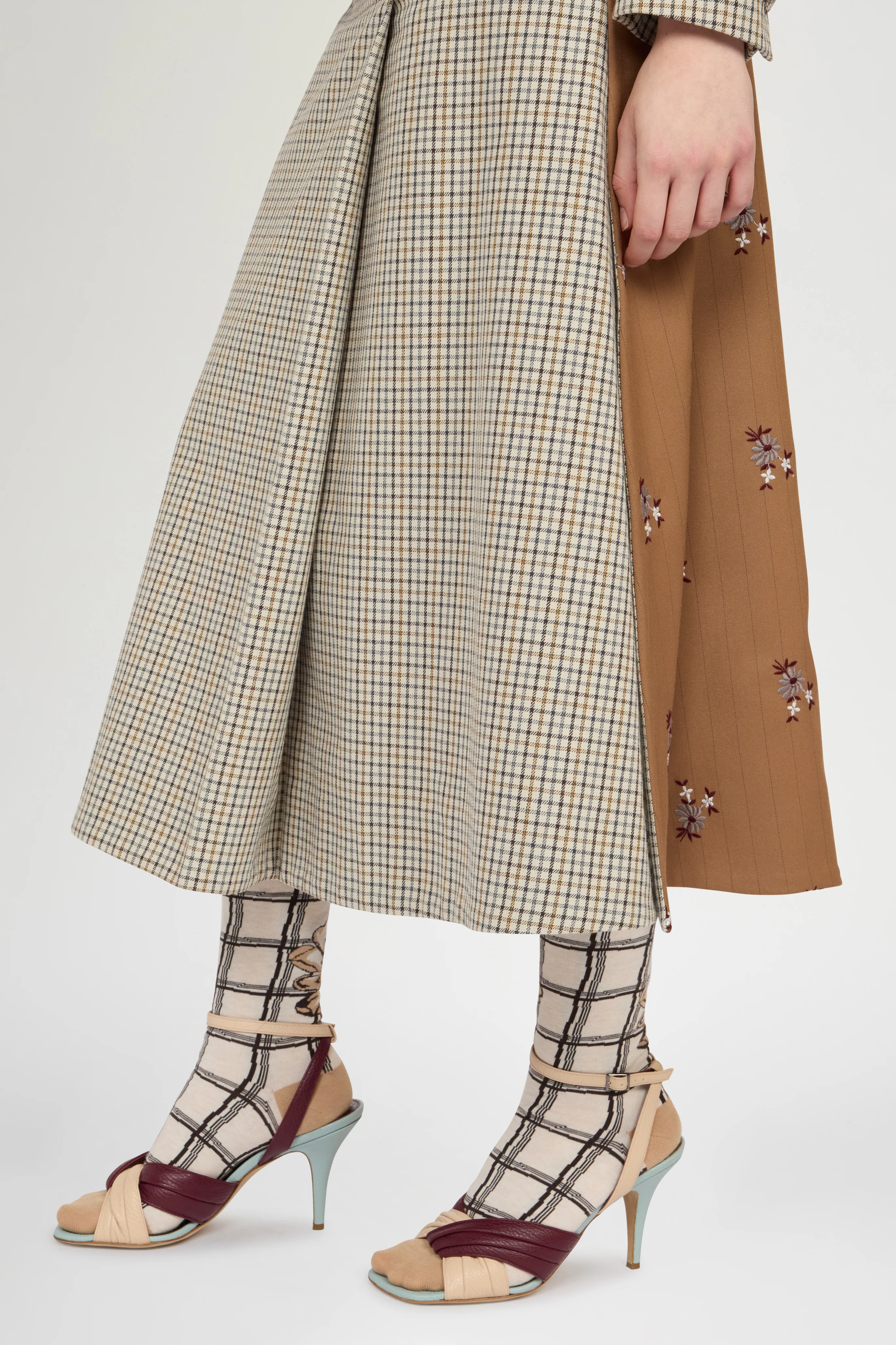 A-Line Skirt in Micro Check and Camel Pinstripe - Image 4