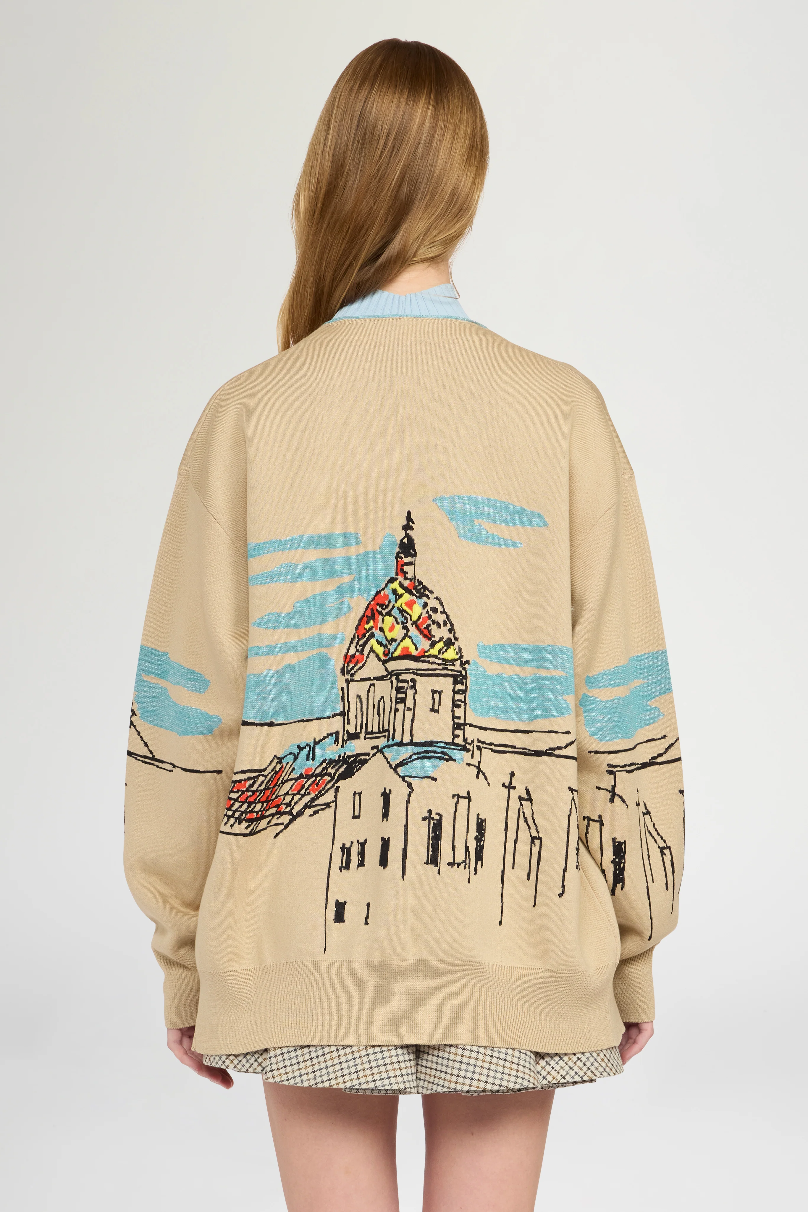 Beige Jacquard Landscape Cardigan - Image 3