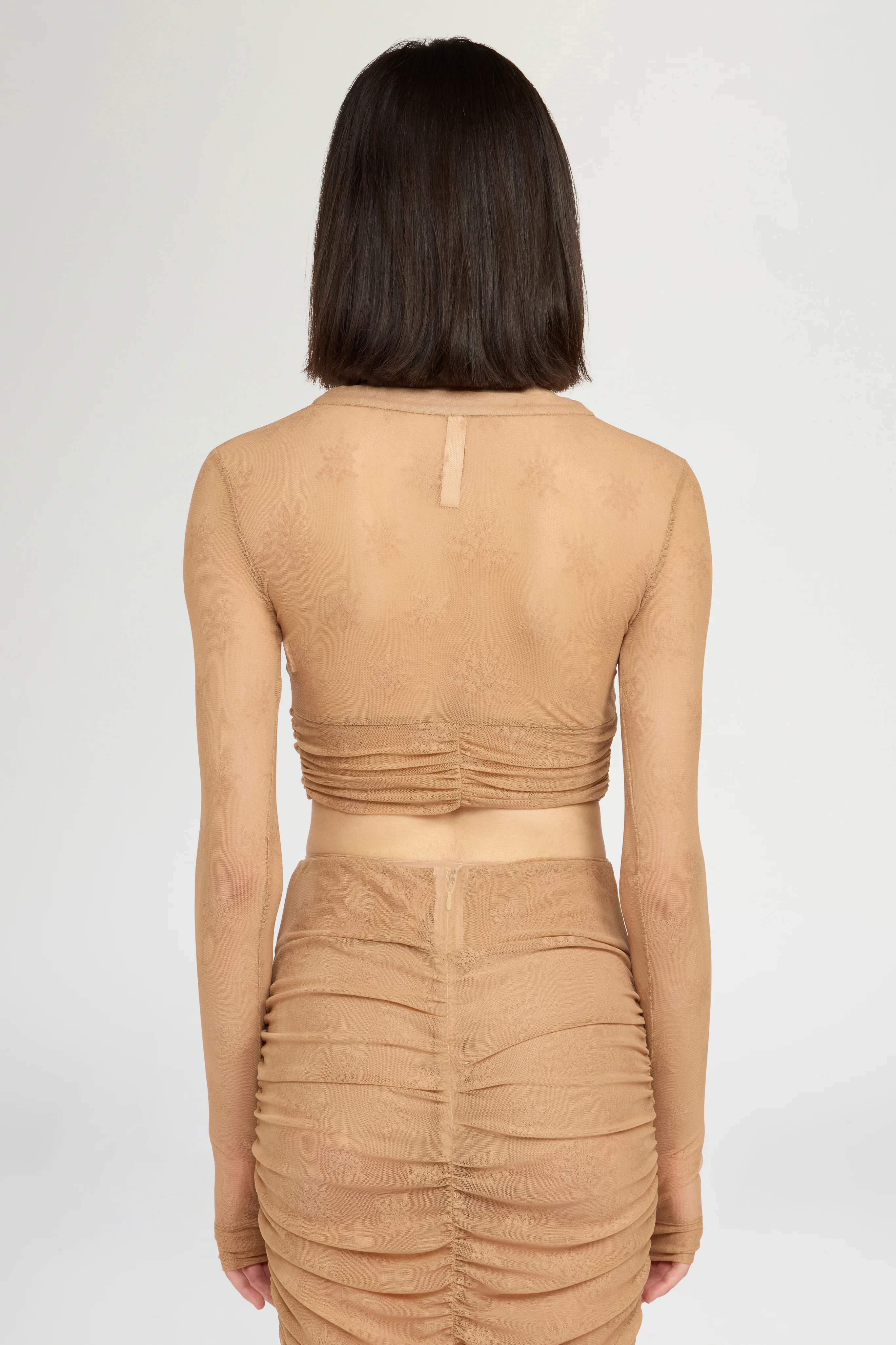 Beige Stretch Lace Crop Top - Image 3