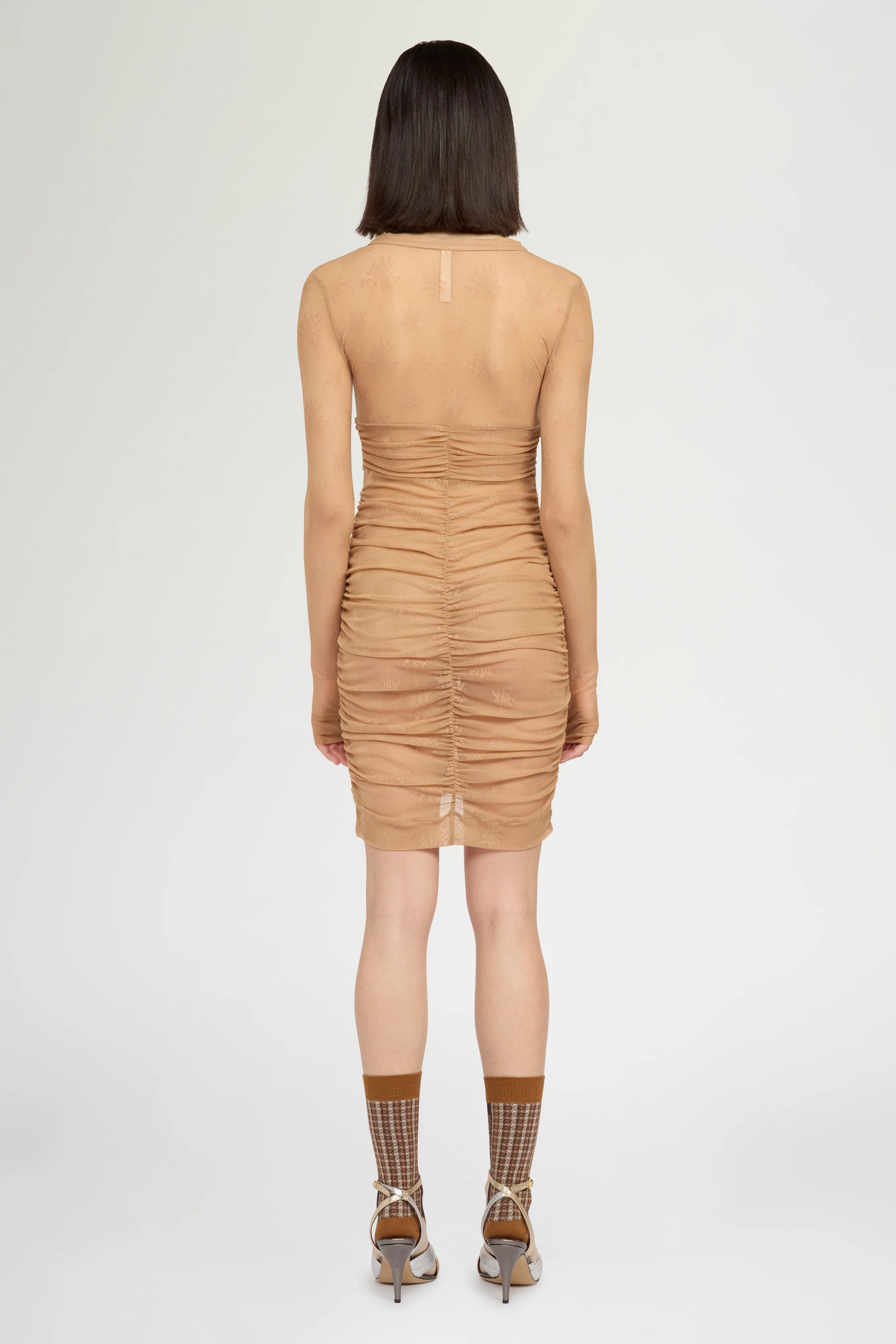Beige Stretch Lace Dress - Image 3