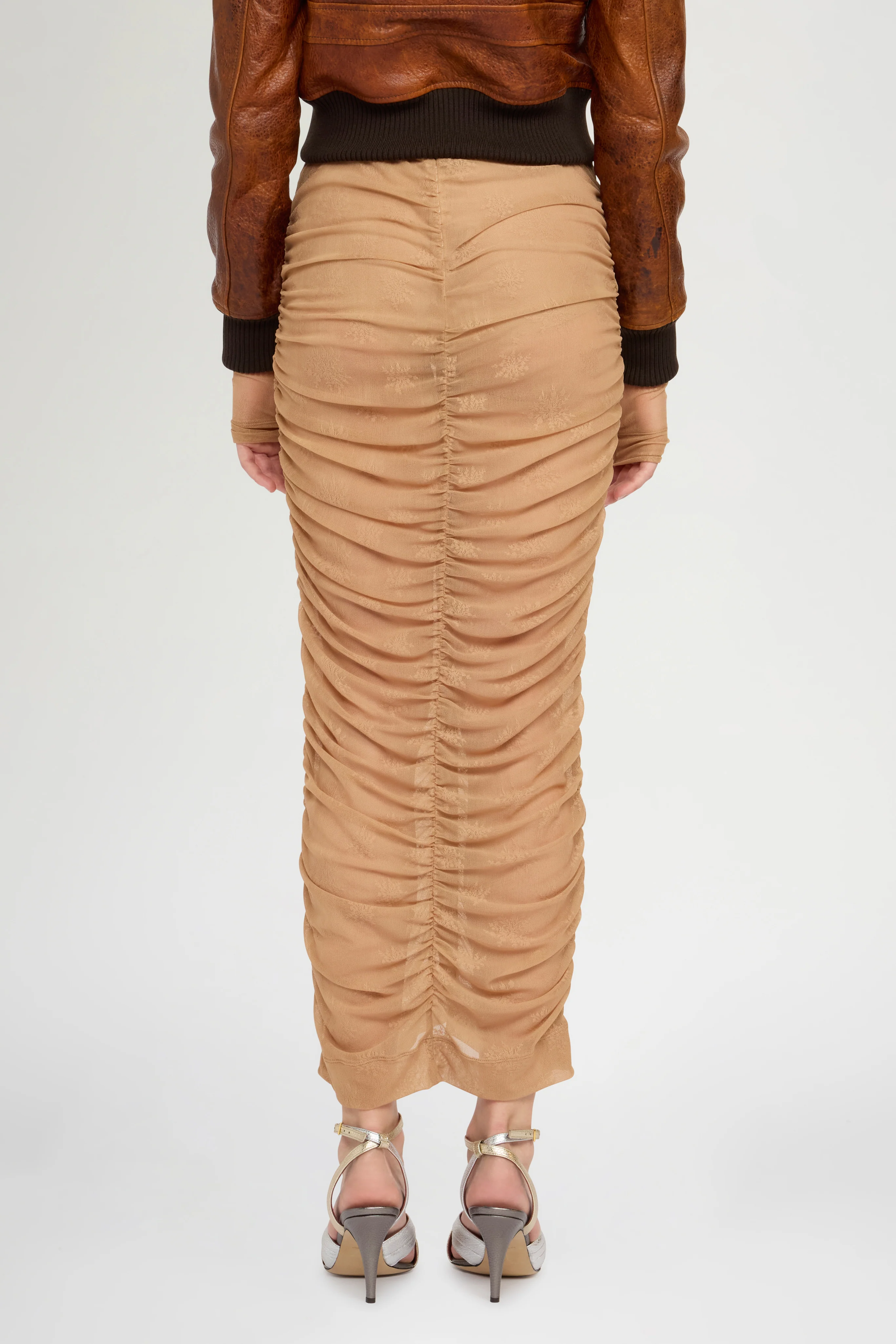 Beige Stretch Lace Longuette Skirt - Image 3