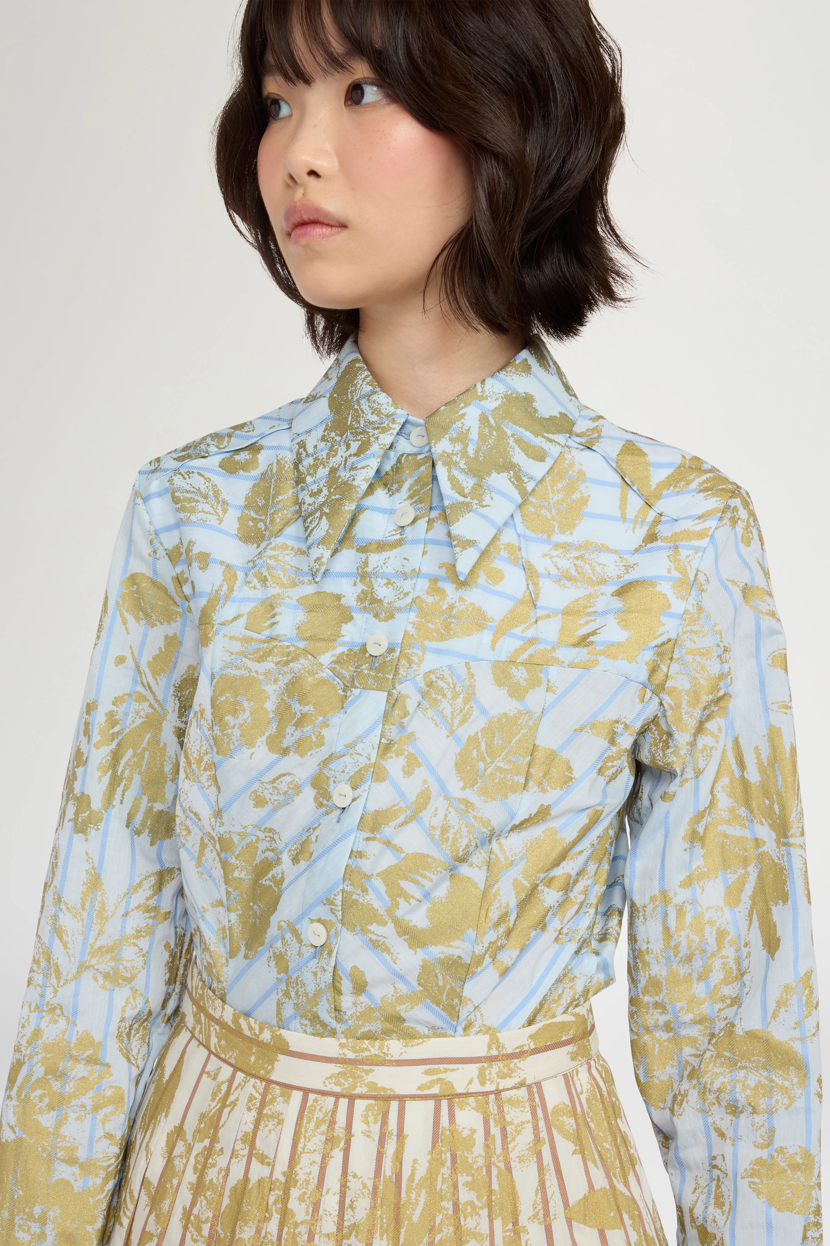 Blue Gold Floral Long-Sleeve Shirt - Image 3
