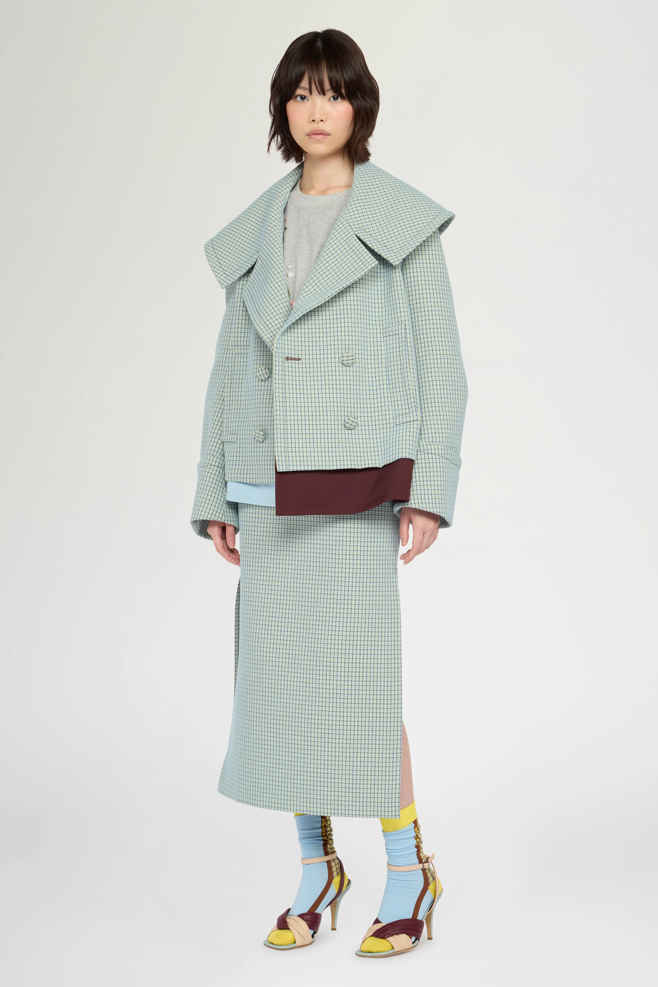 Boxy Double-breasted Jacquard Coat - Image 2