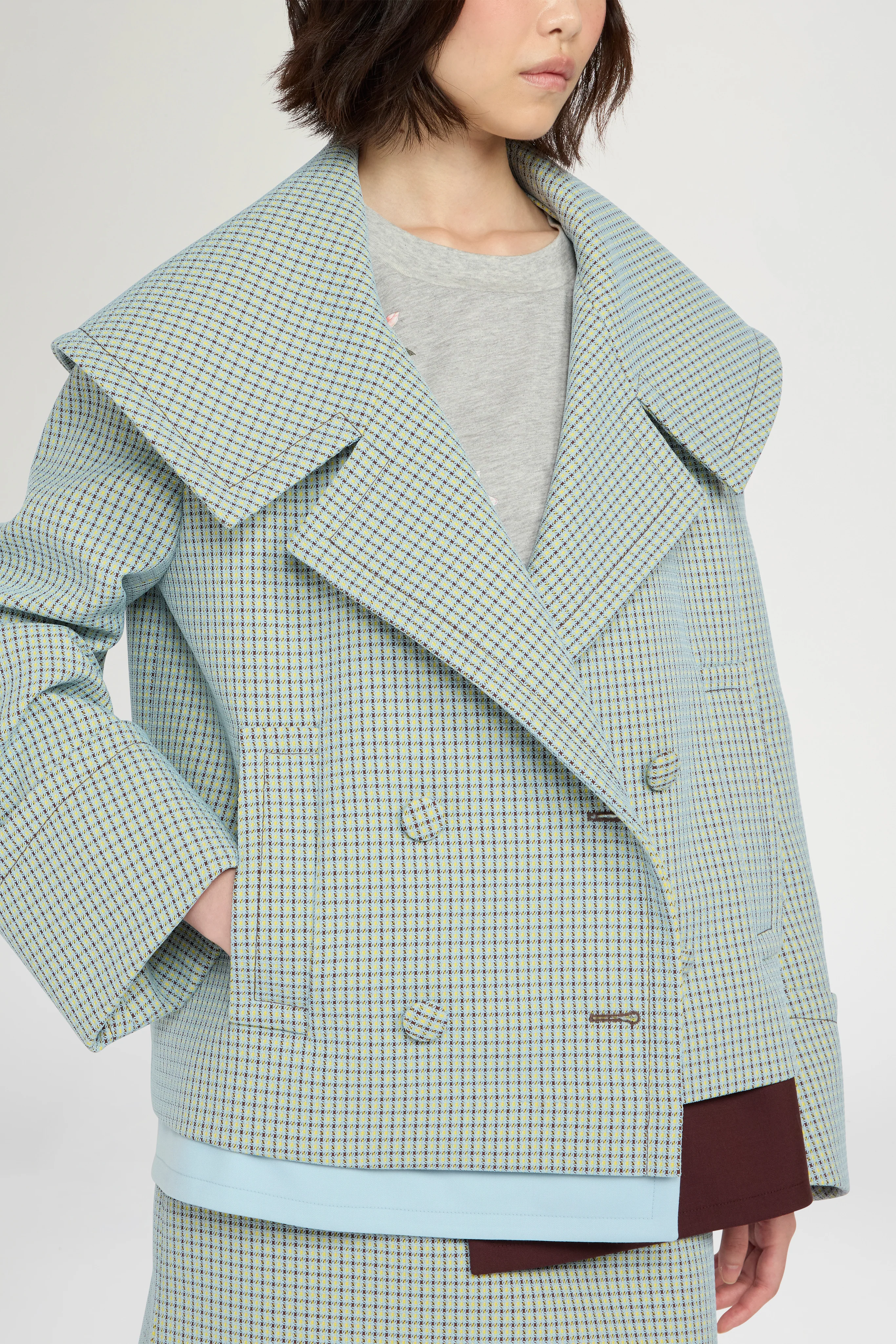 Boxy Double-breasted Jacquard Coat - Image 4