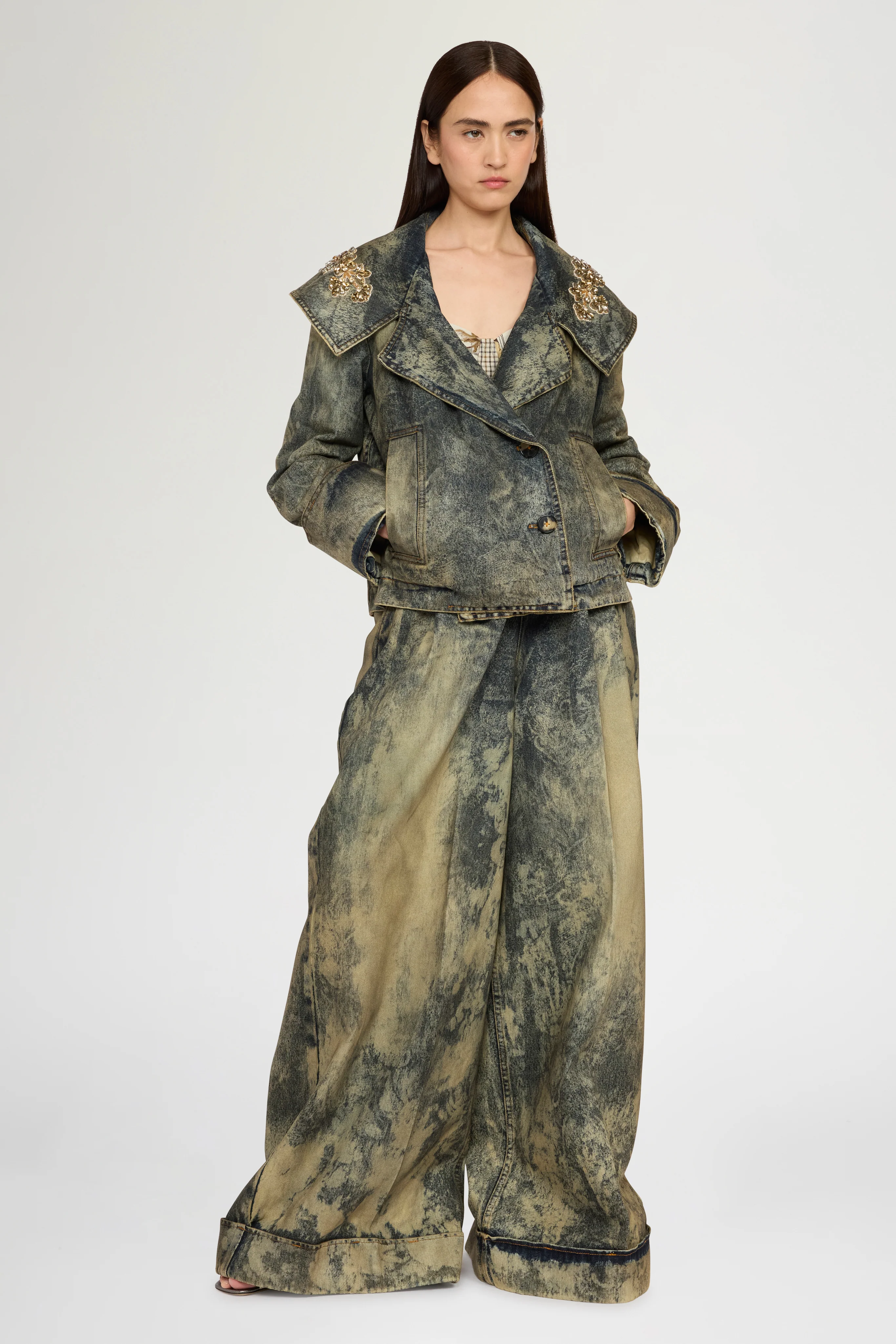 Bustier High-Waisted Denim Palazzo Pants - Image 2