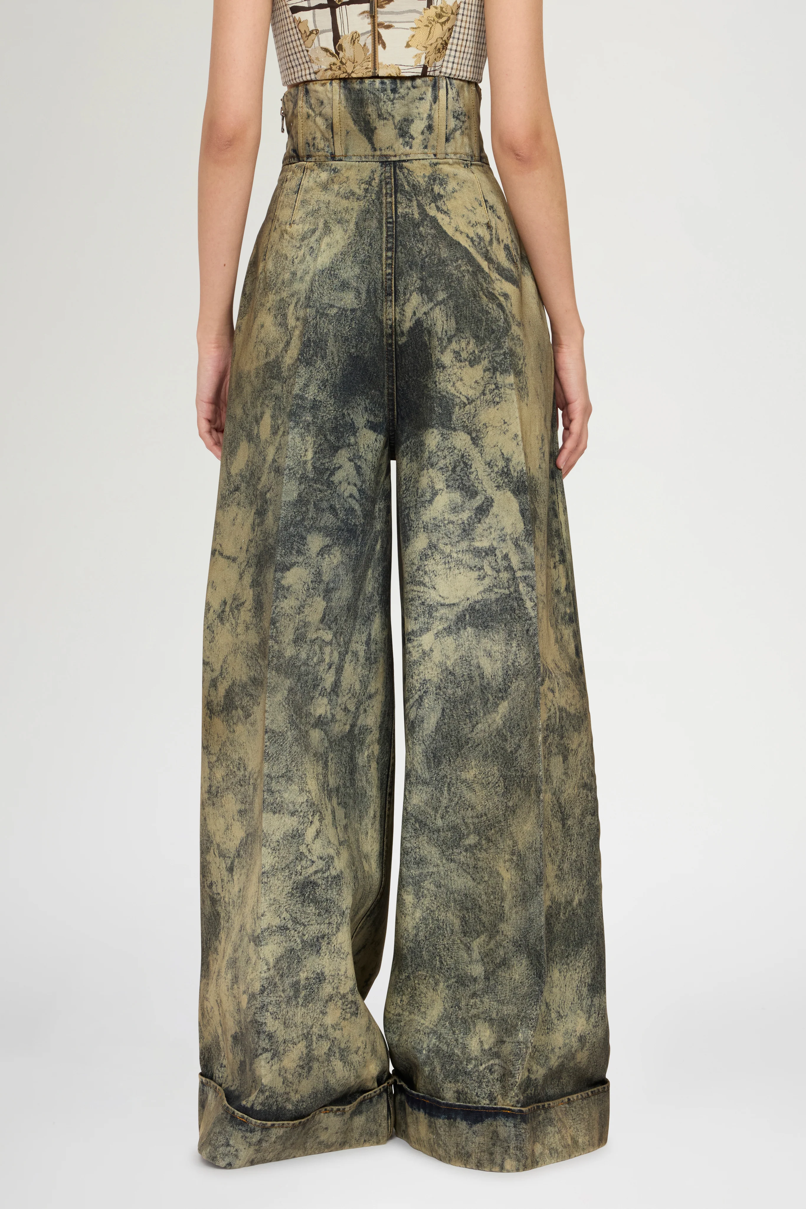 Bustier High-Waisted Denim Palazzo Pants - Image 3