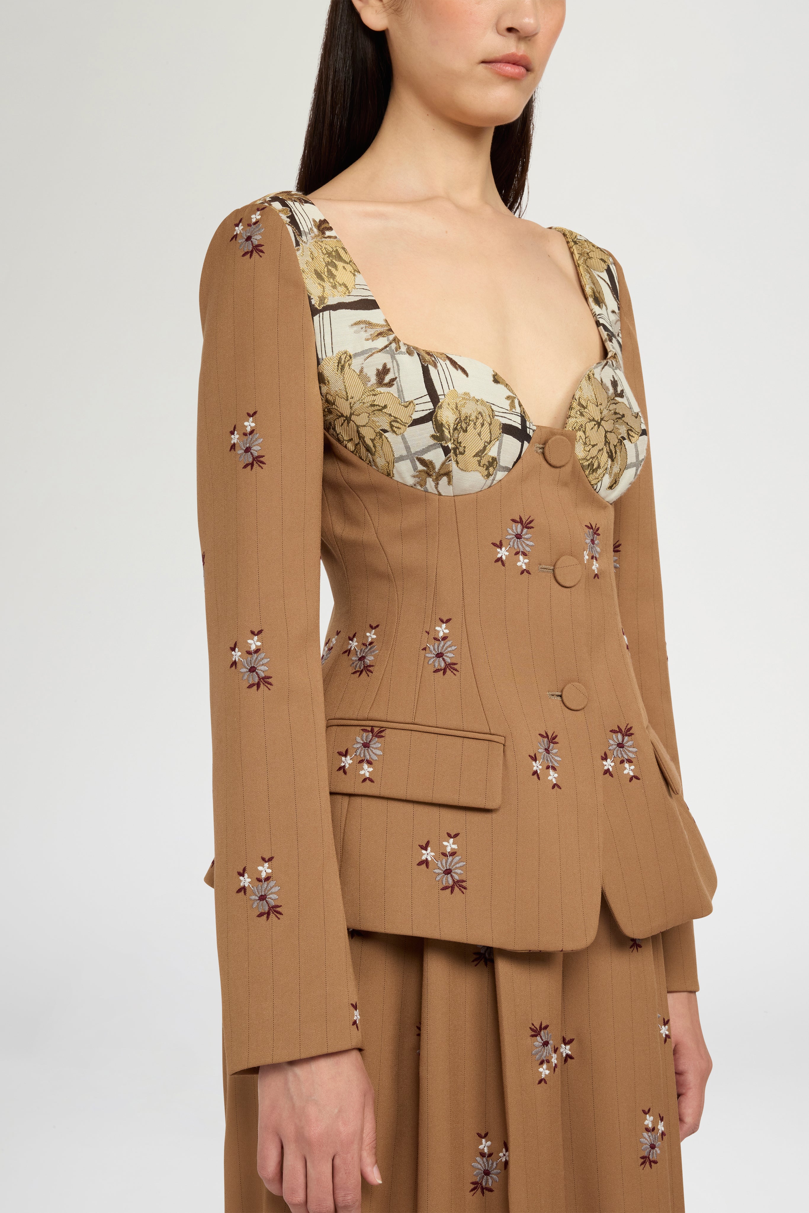 Camel Pinstripe Corset Jacket - Image 4