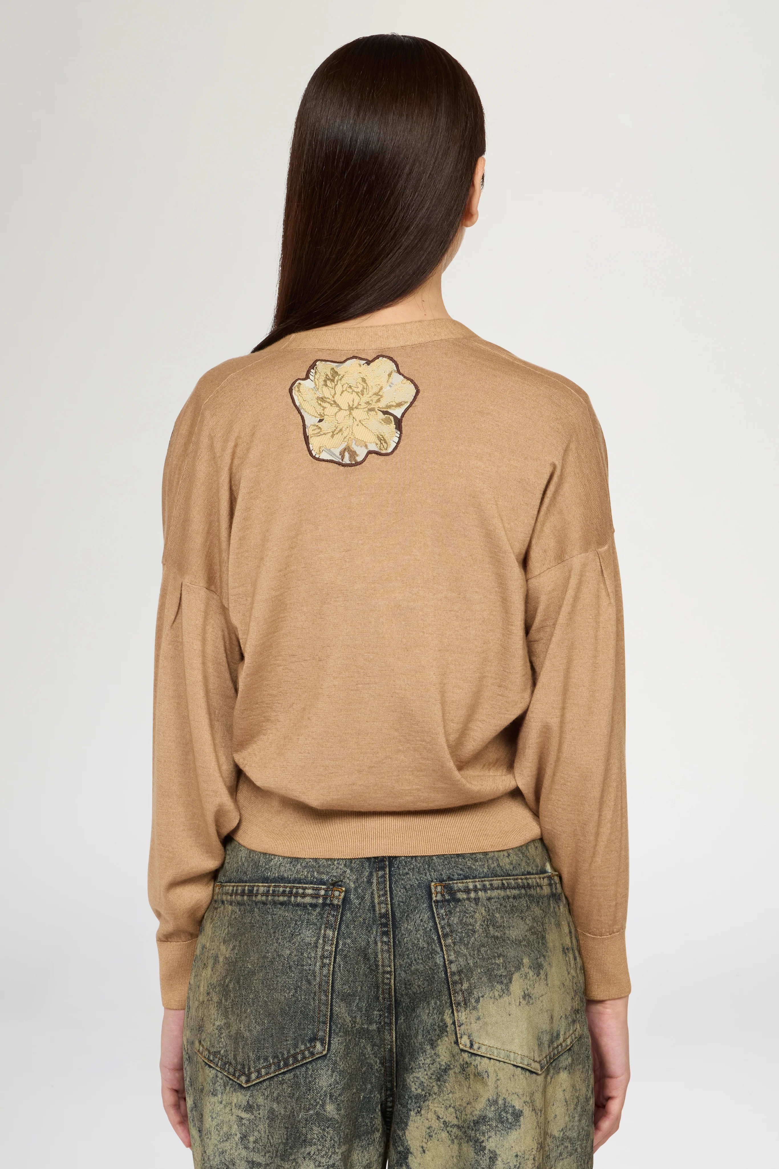 Cashmere Cardigan With Floral Patches - Image 3