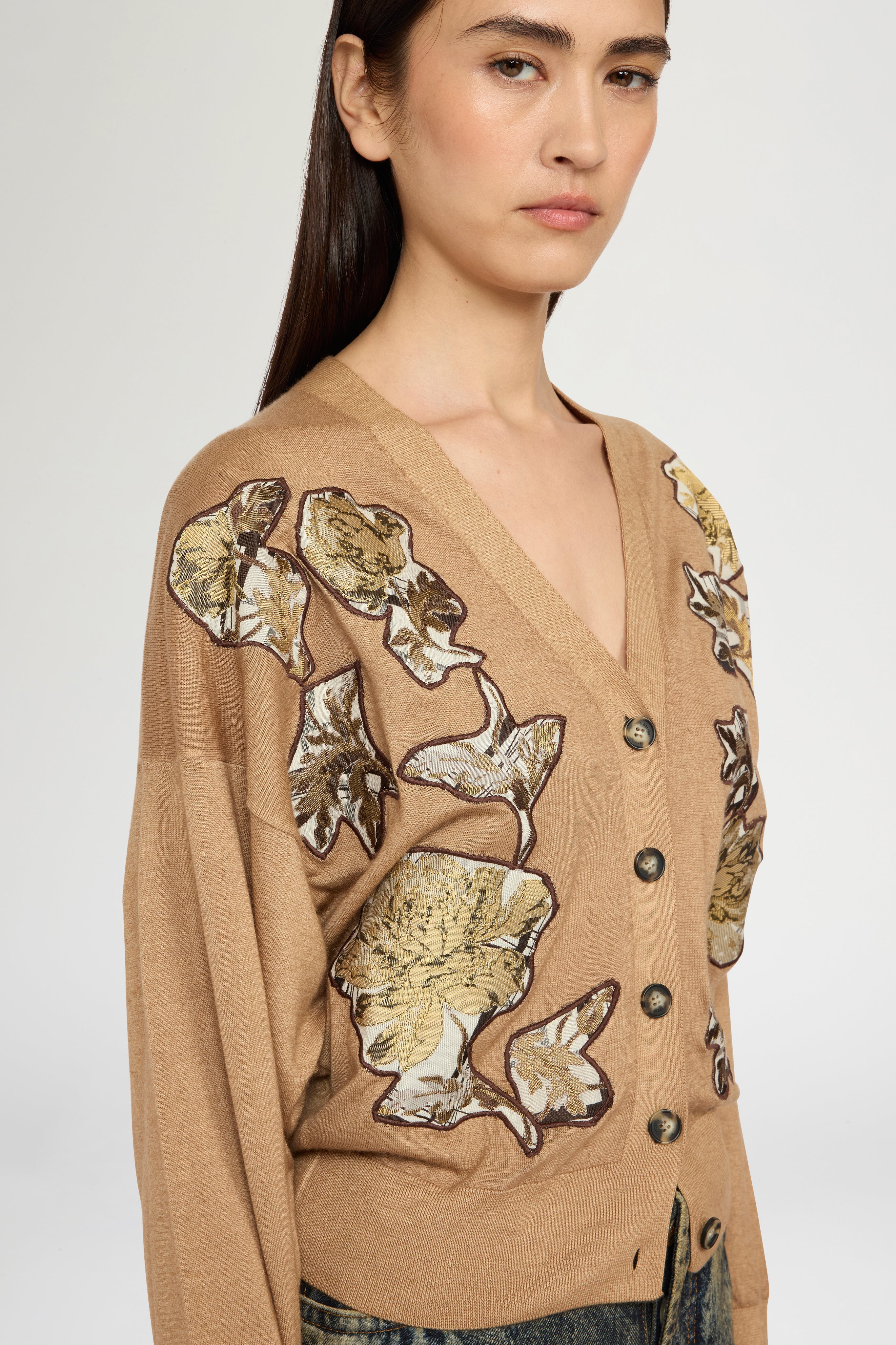 Cashmere Cardigan With Floral Patches - Image 4