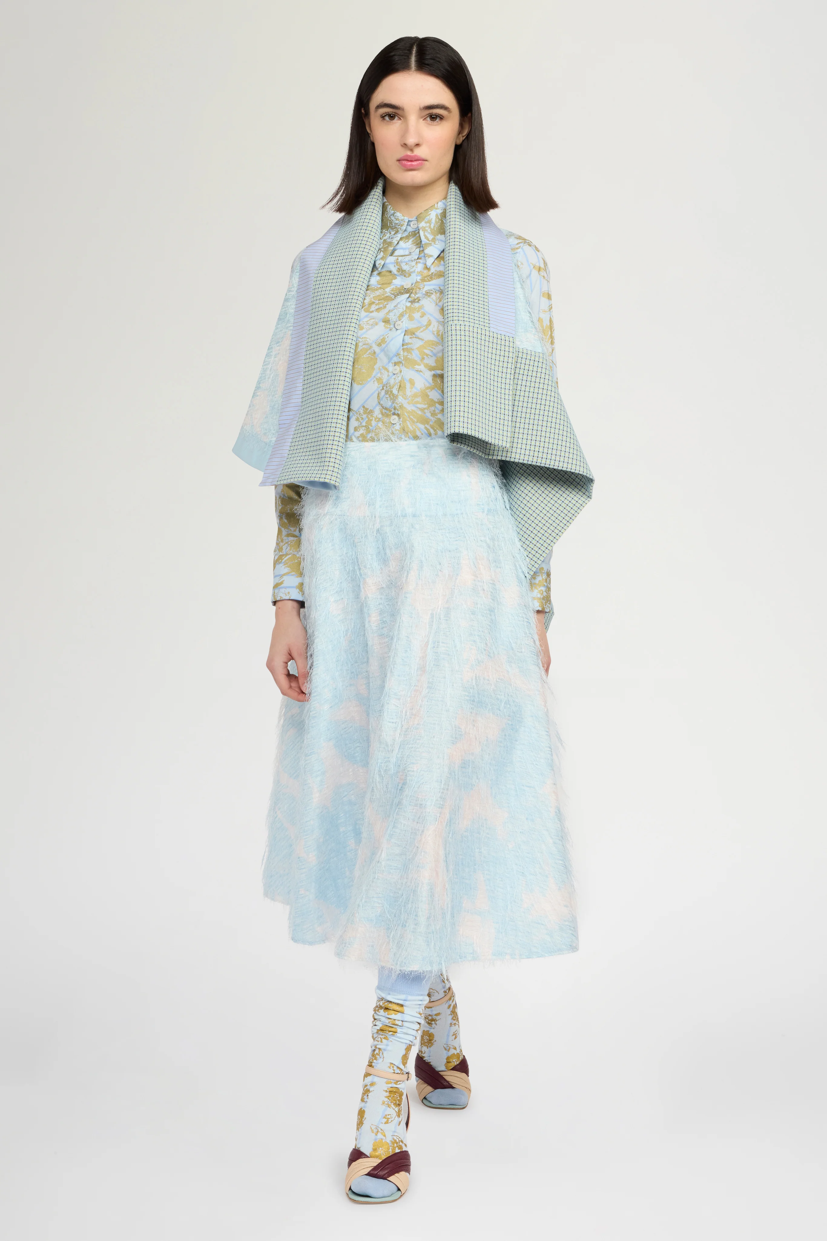 Circle Skirt with Basque Waist and Cloud Print - Image 2