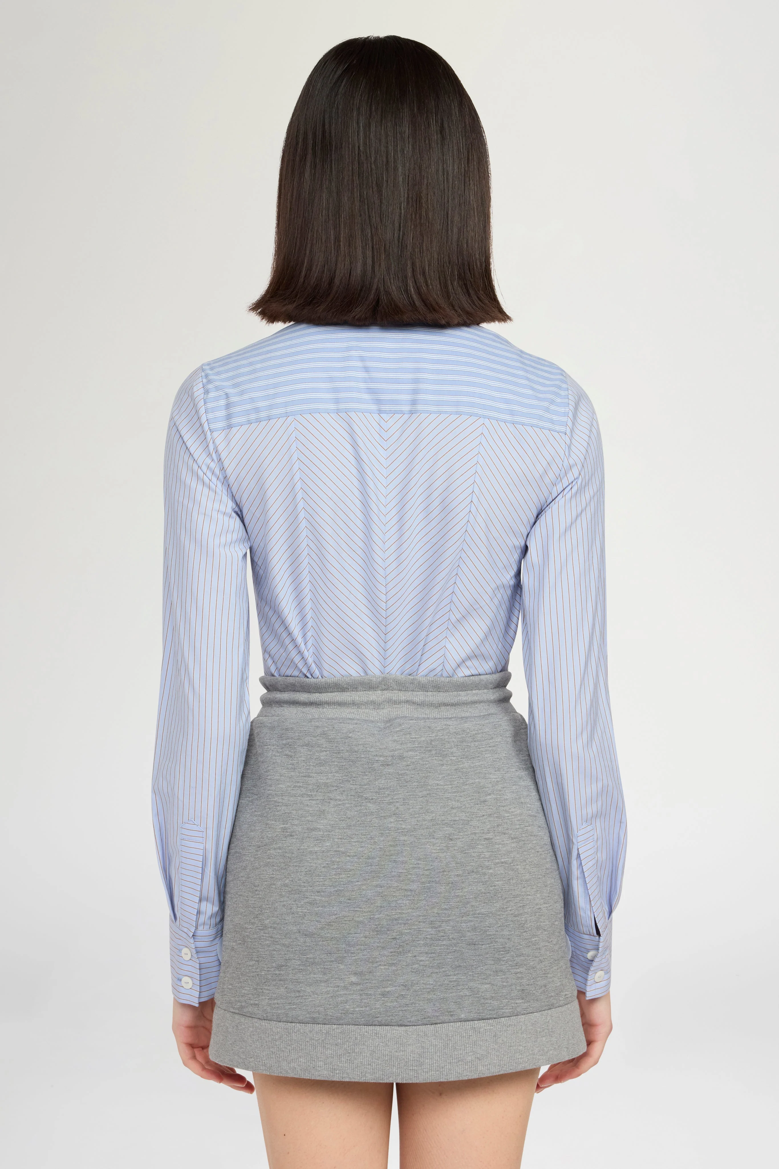Cotton Shirt with Contrasting Striped Insert - Image 3