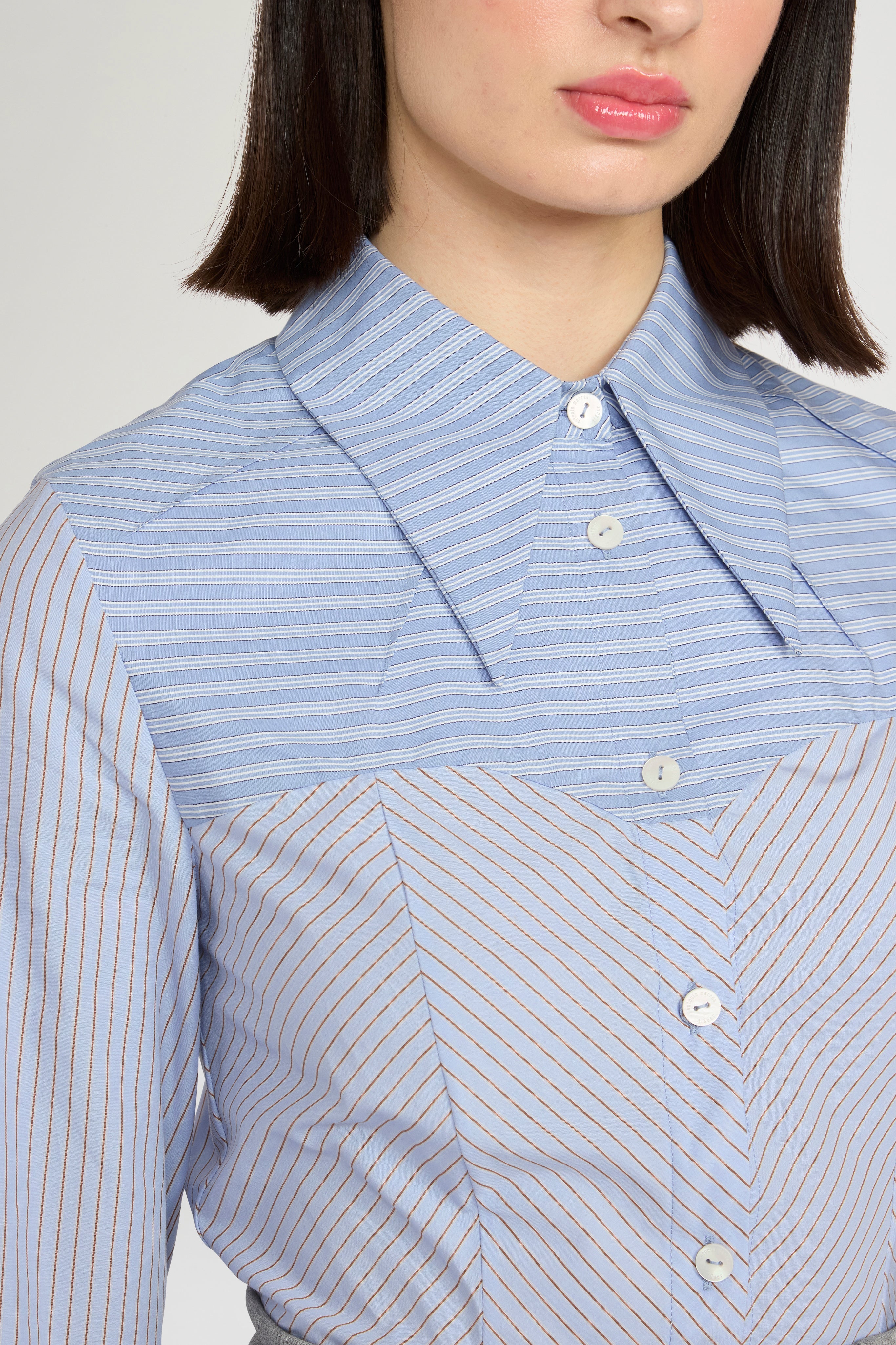 Cotton Shirt with Contrasting Striped Insert - Image 4