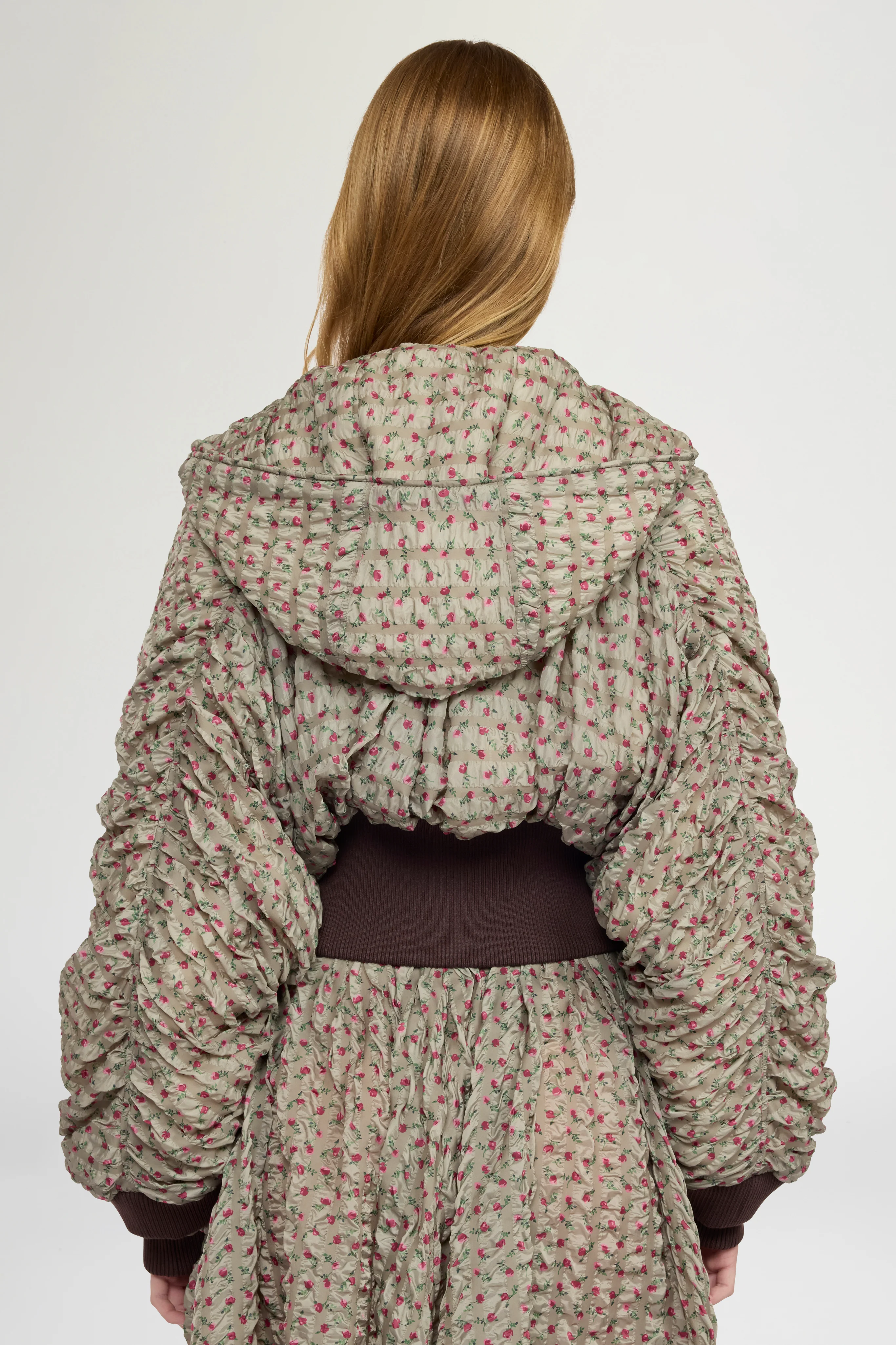 Cropped Bomber in Embossed Printed Nylon - Image 3