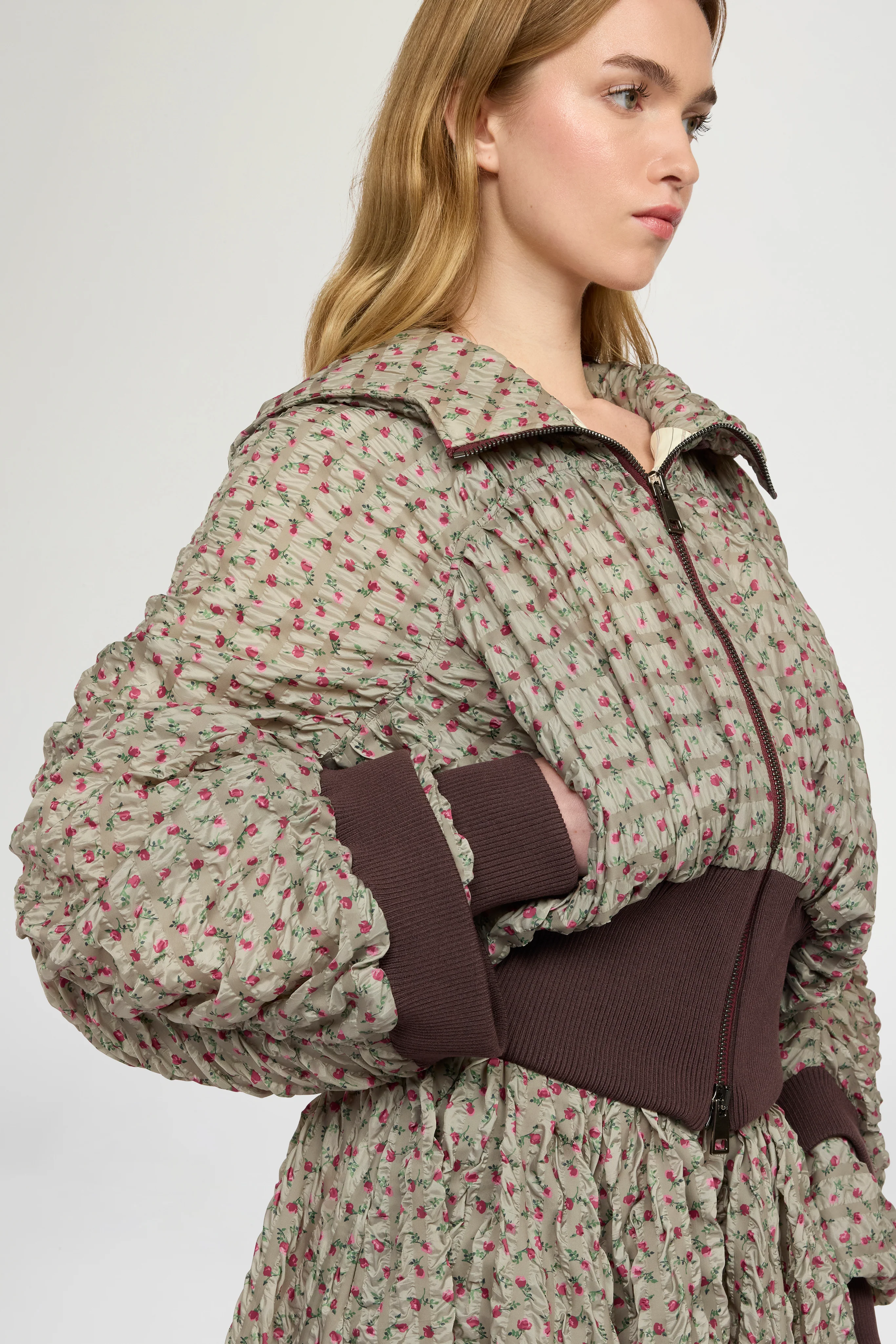 Cropped Bomber in Embossed Printed Nylon - Image 4