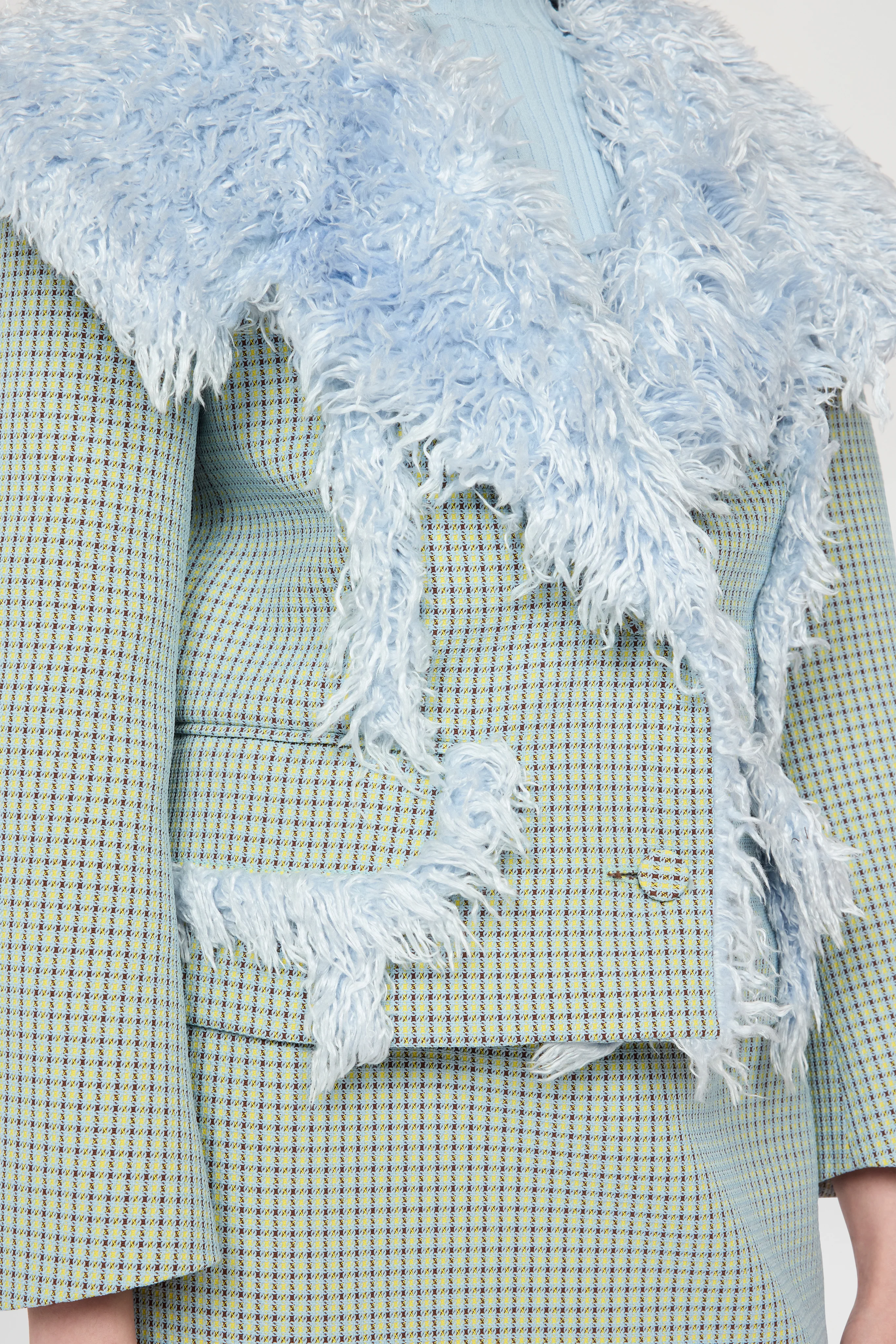 Cropped Jacquard Jacket with Light Blue Faux-Fur Collar - Image 4