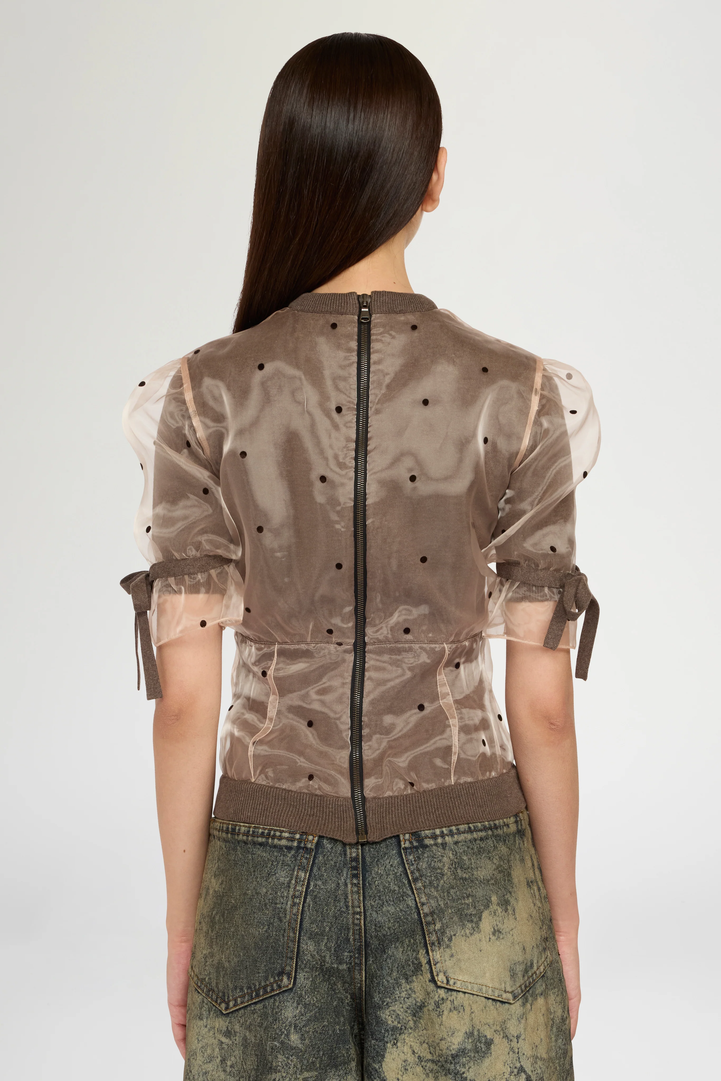 Double-layer Cotton and Polka-dot Organza T-Shirt - Image 3