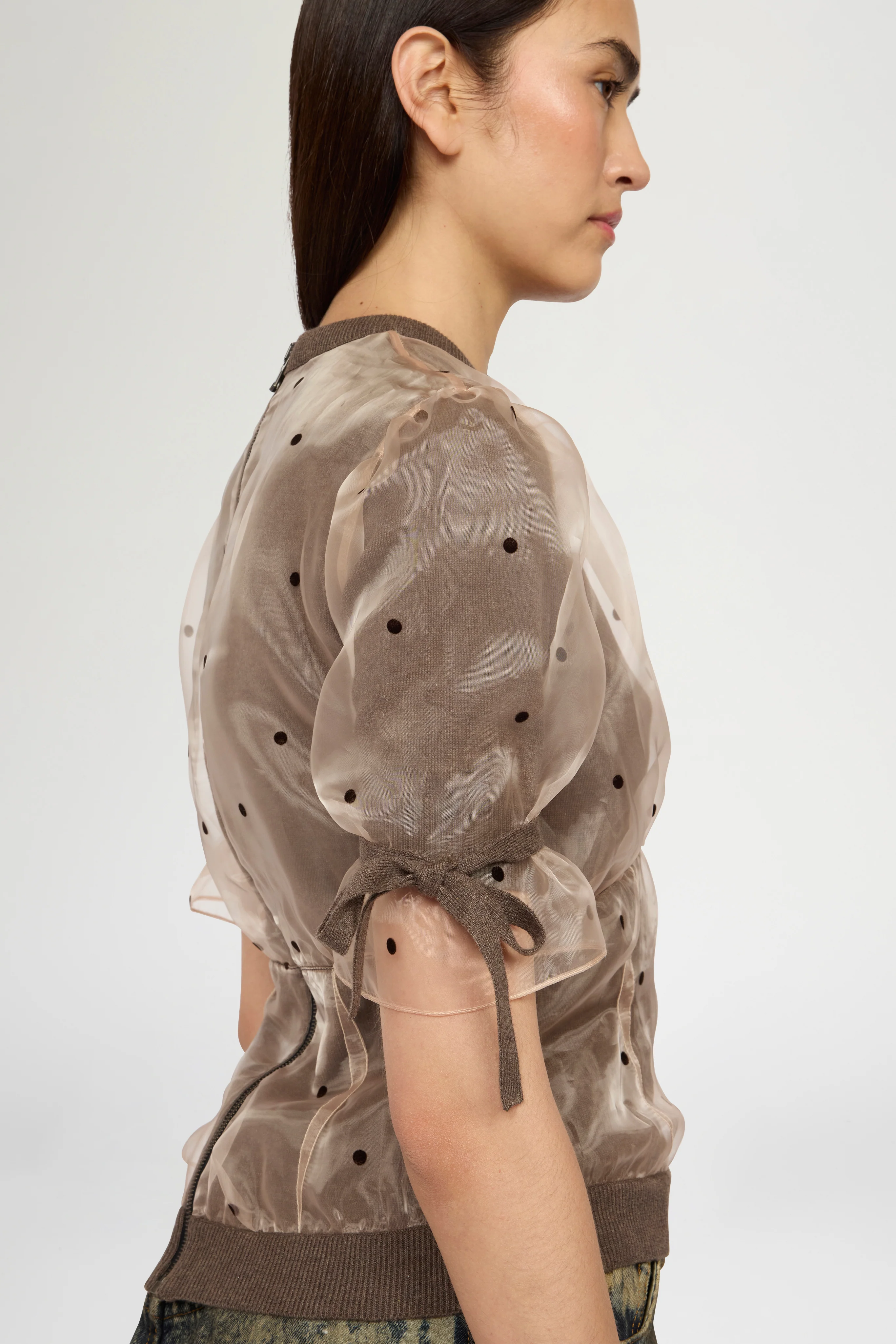 Double-layer Cotton and Polka-dot Organza T-Shirt - Image 4