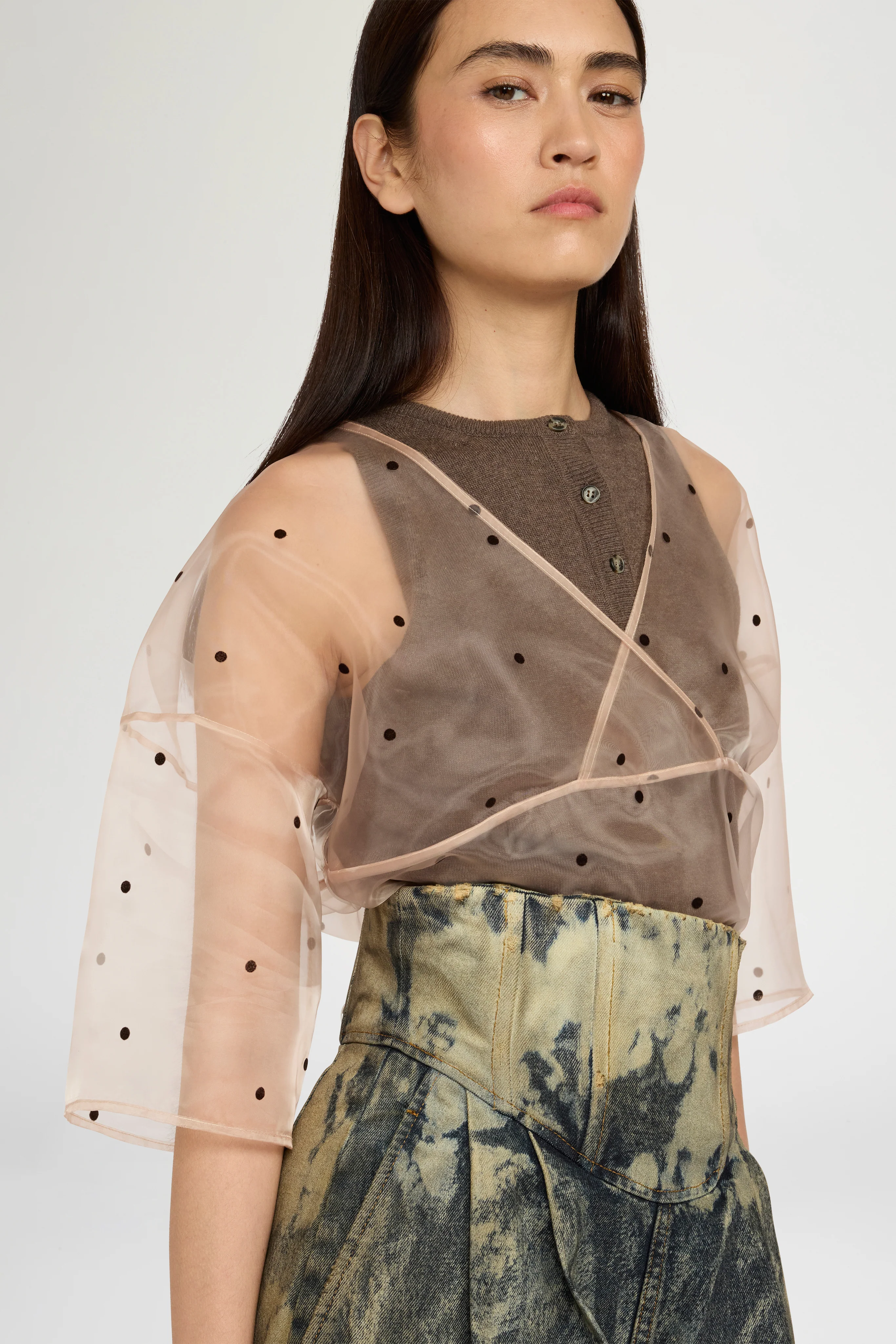 Double-layer Top in Cotton and Polka-dot Organza - Image 4