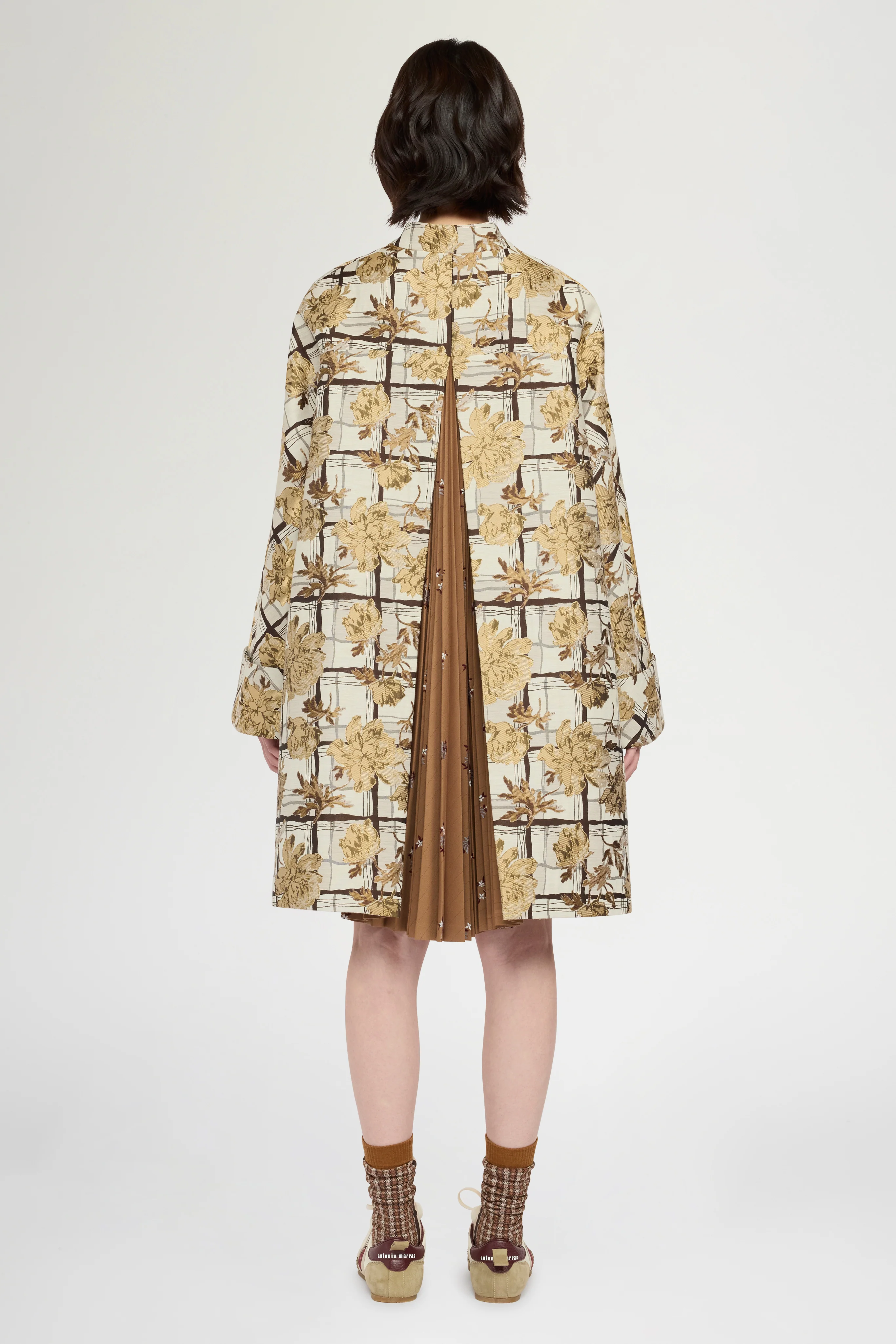 Flared Coat with Camel Pinstripe Pleated Insert - Image 3