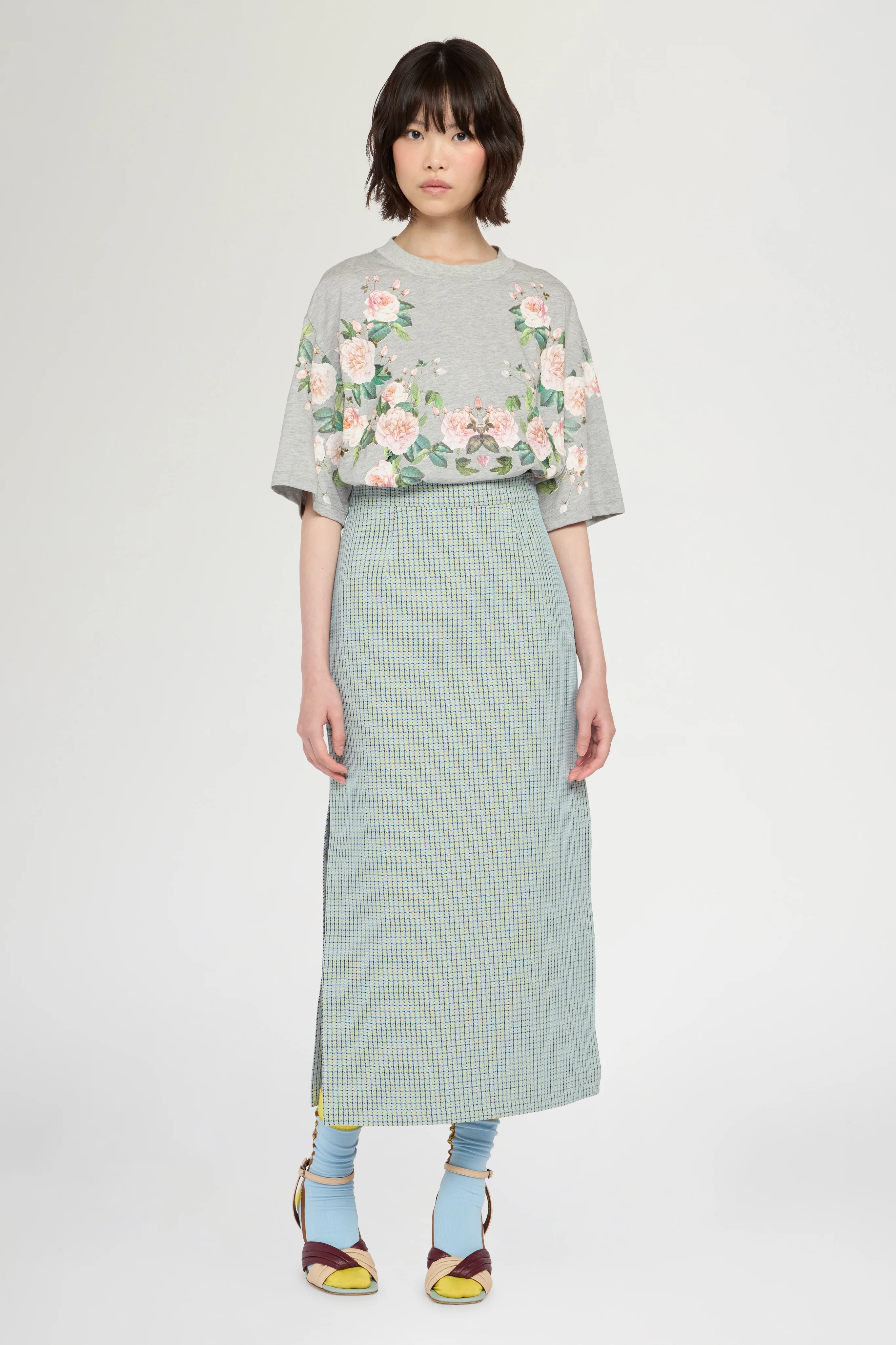 Grey Melange Floral Print T-Shirt - Image 2