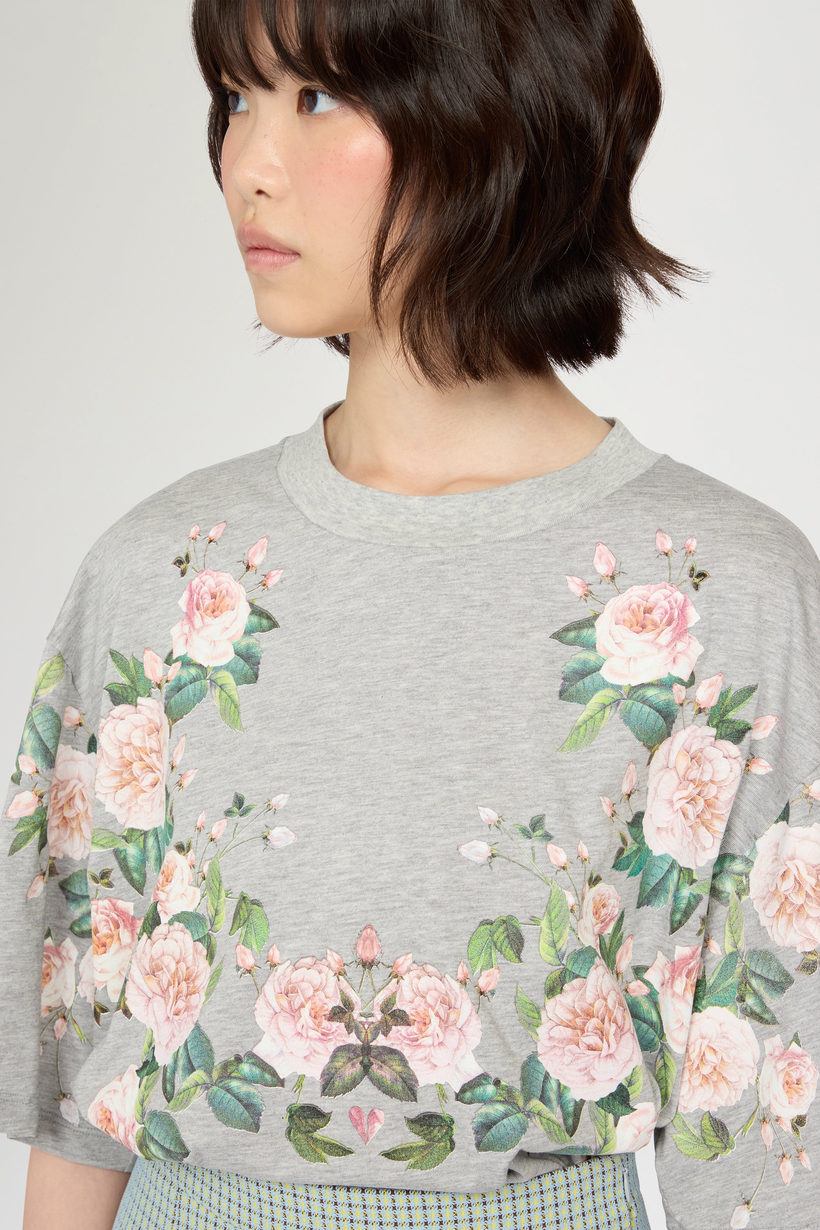Grey Melange Floral Print T-Shirt - Image 4