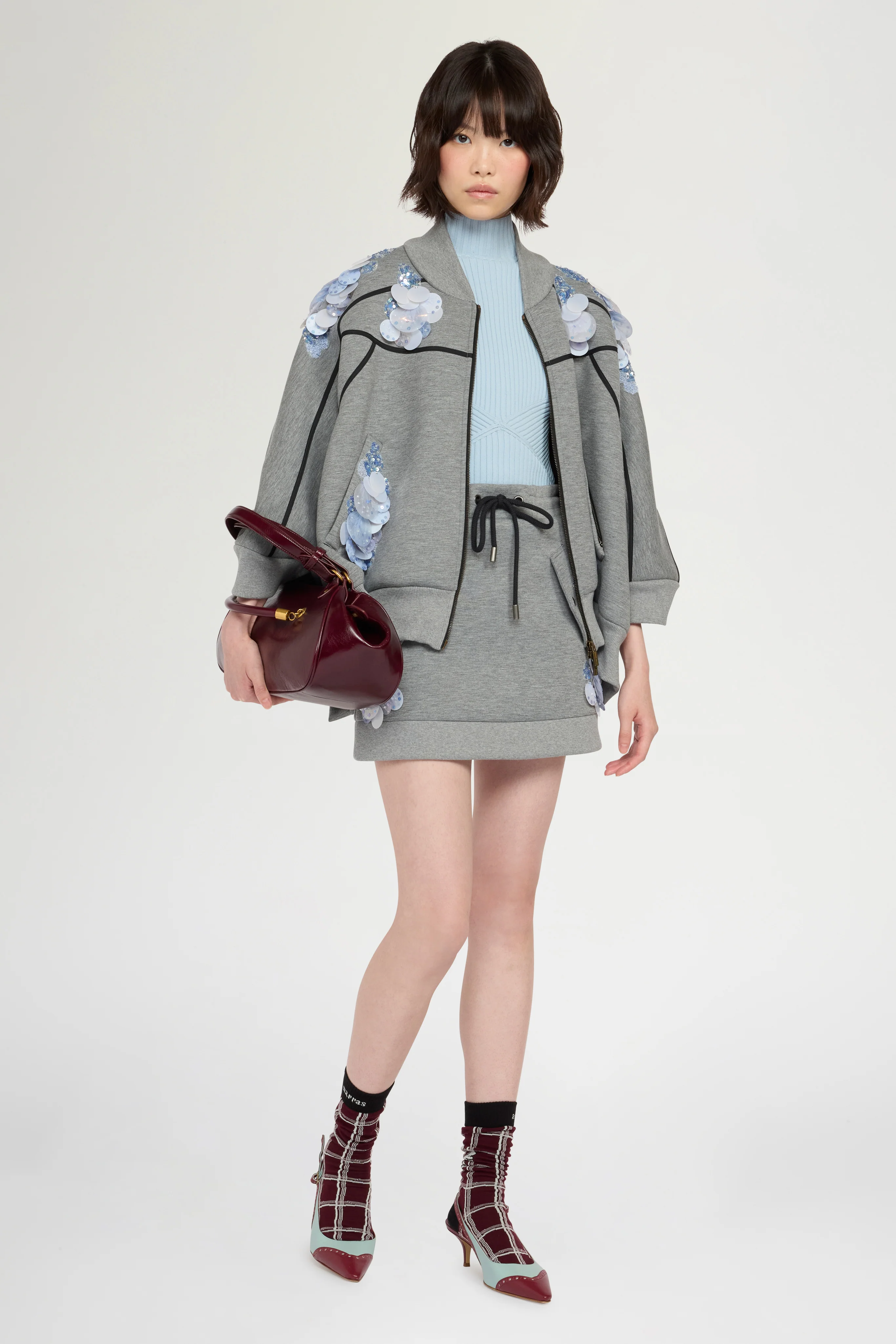 Grey Sequin Floral Sweatshirt - Image 2