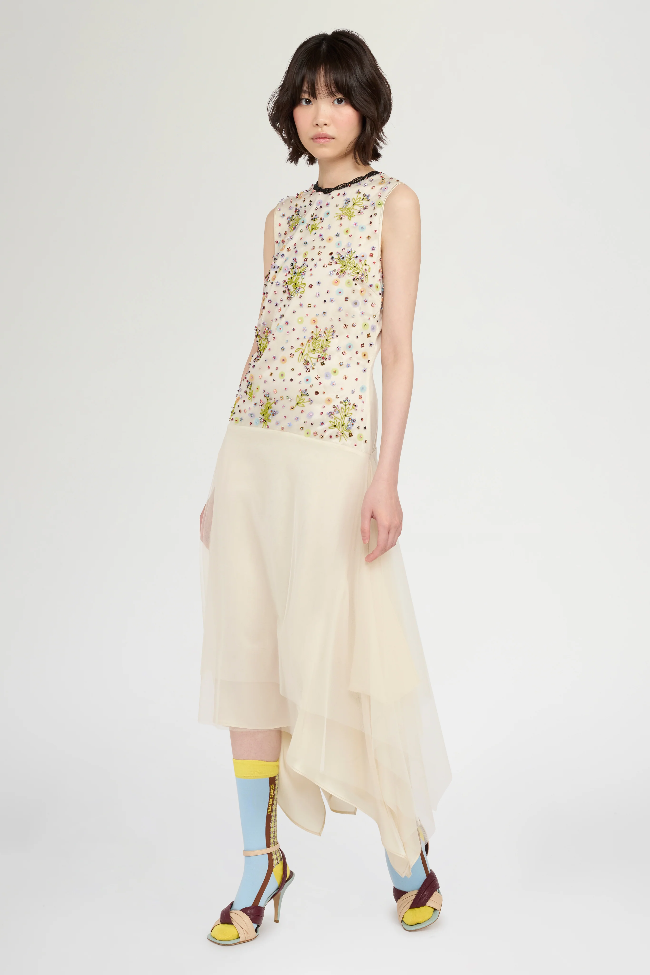 Ivory Embroidered Tulle Midi Dress - Image 2