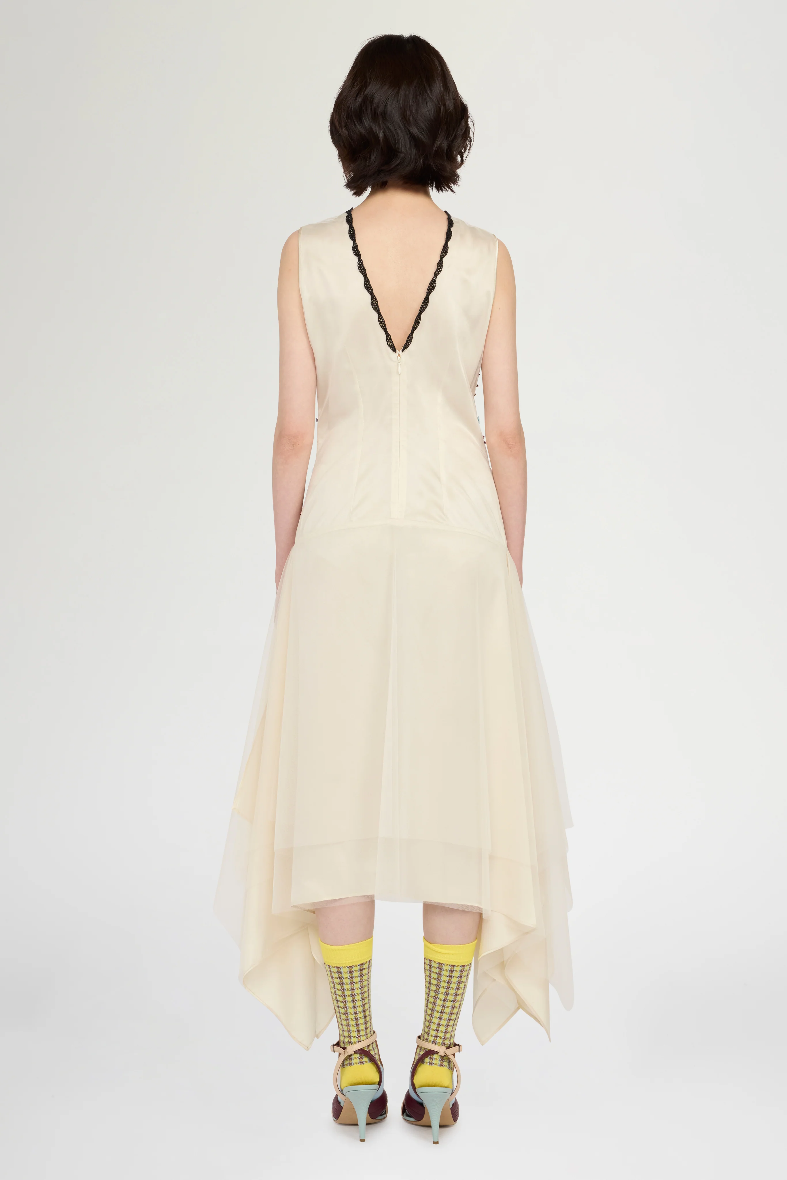 Ivory Embroidered Tulle Midi Dress - Image 3