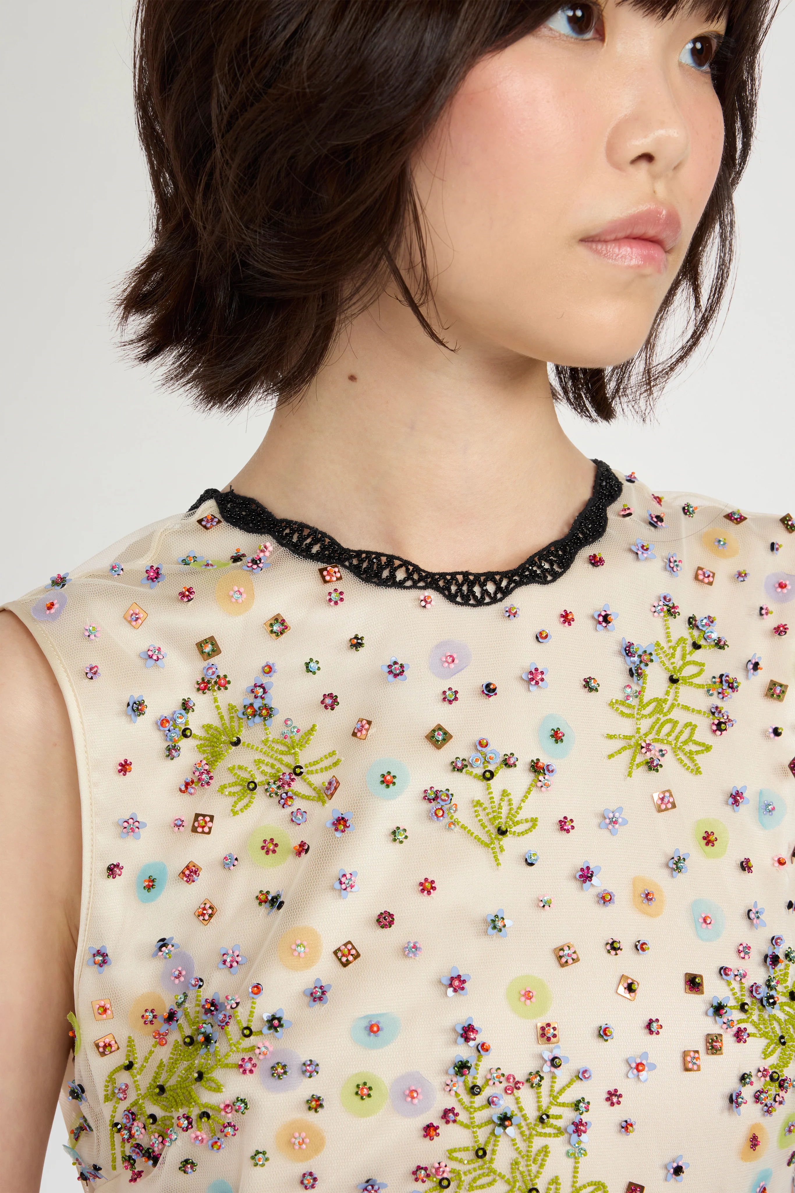 Ivory Embroidered Tulle Midi Dress - Image 4