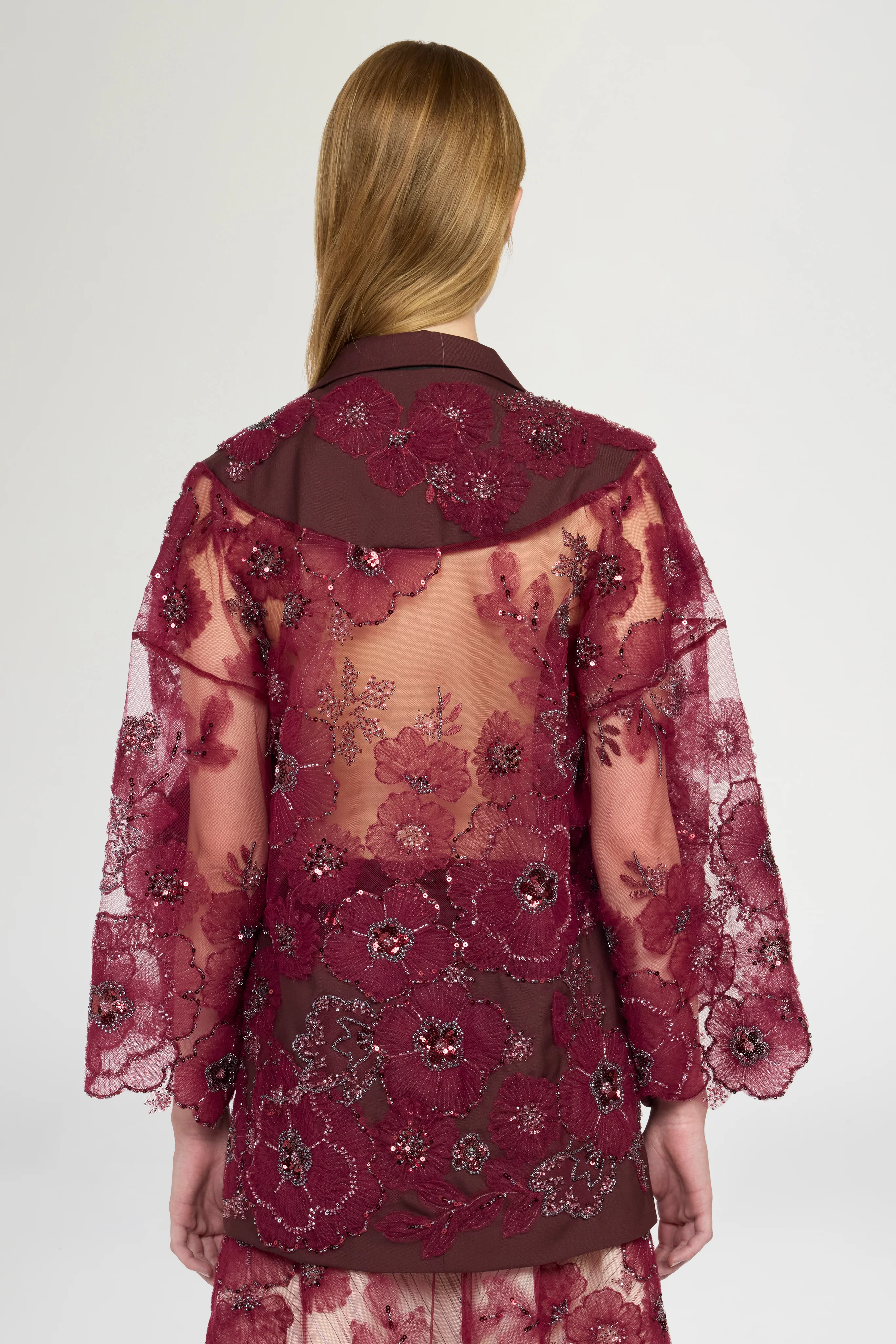 Jacket With Embroidered Tulle Kimono Sleeve - Image 3