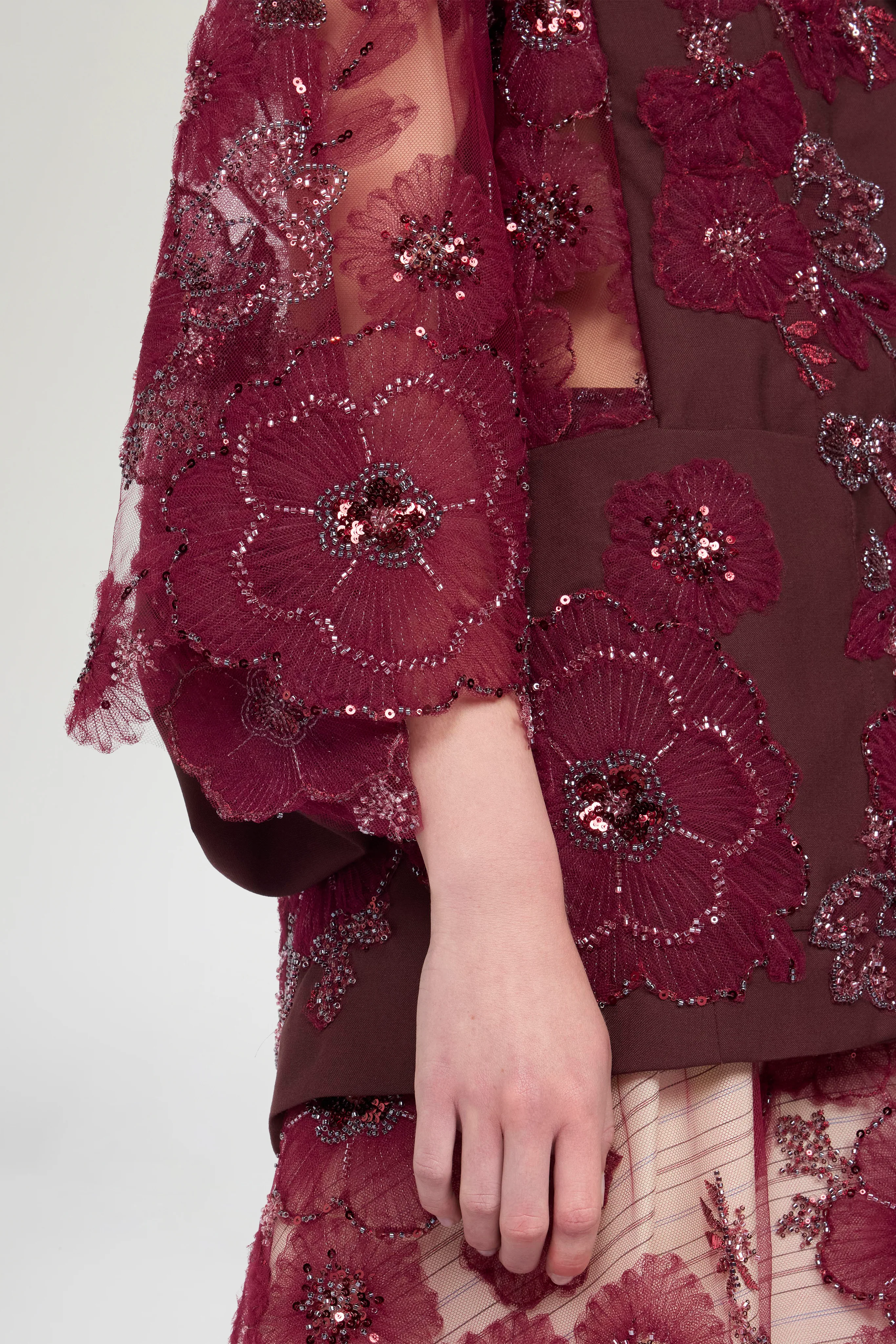 Jacket With Embroidered Tulle Kimono Sleeve - Image 4
