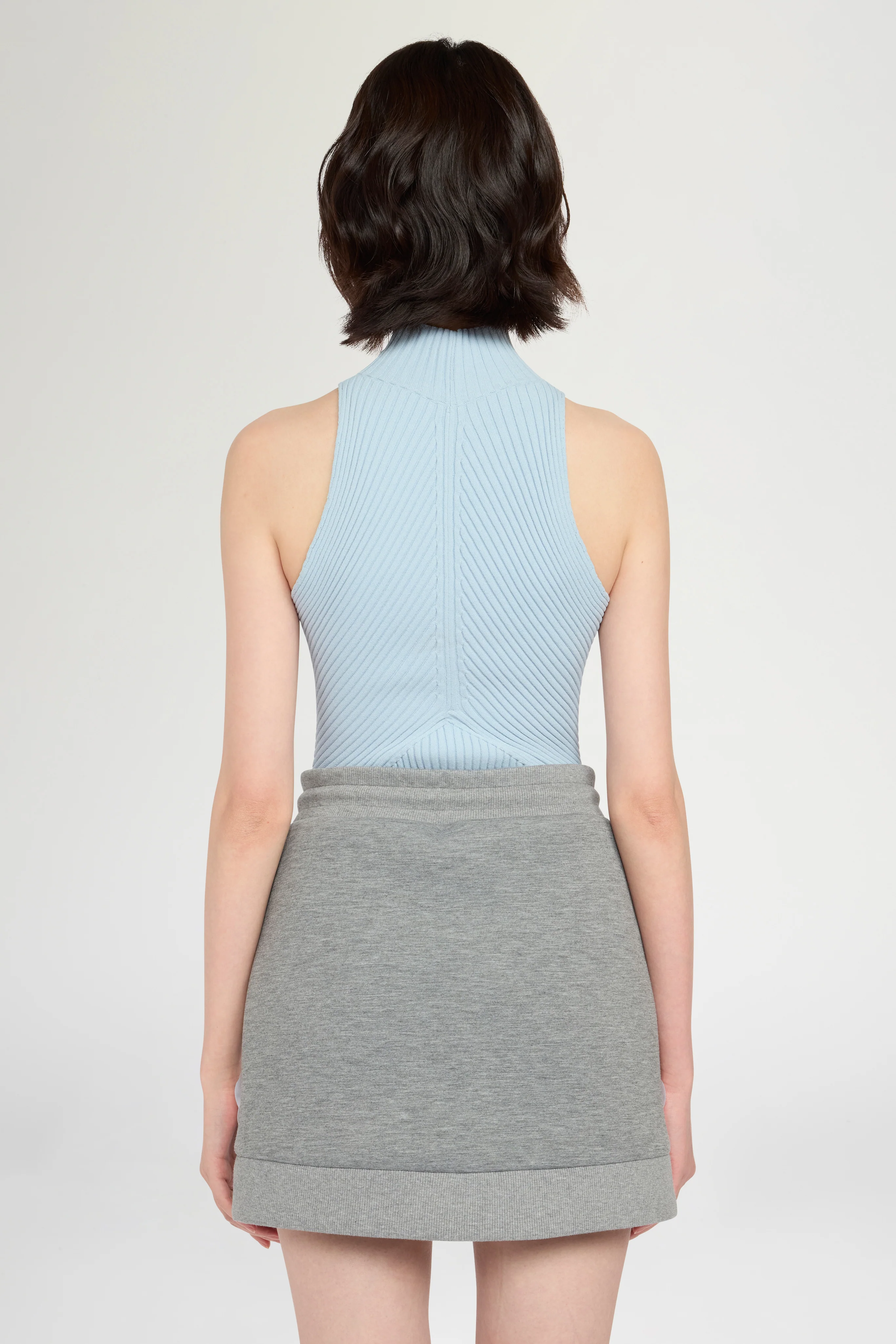 Light Blue Ribbed Sleeveless Top with High Neck - Image 3