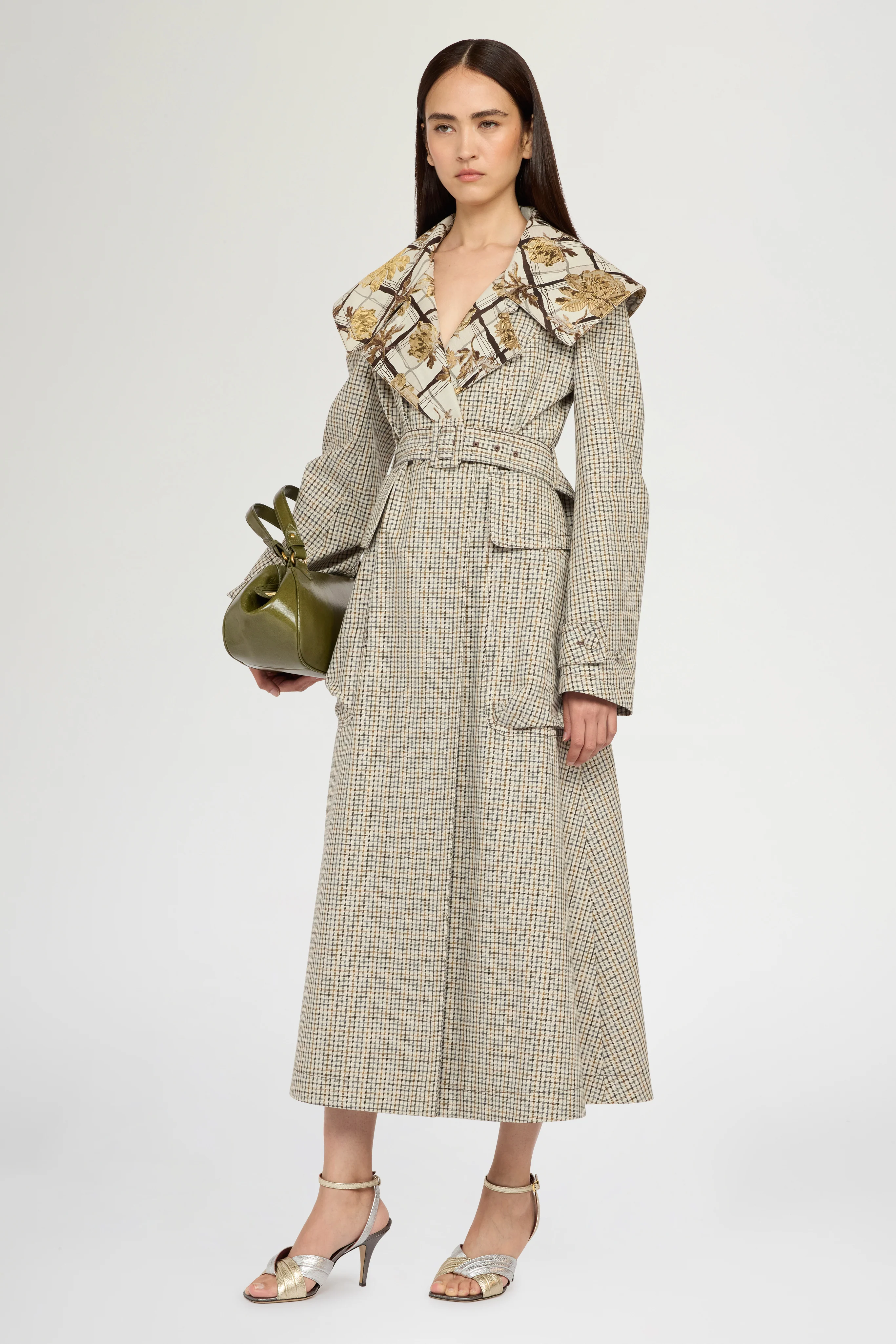 Long Micro Check Coat with Maxi Lapel - Image 2