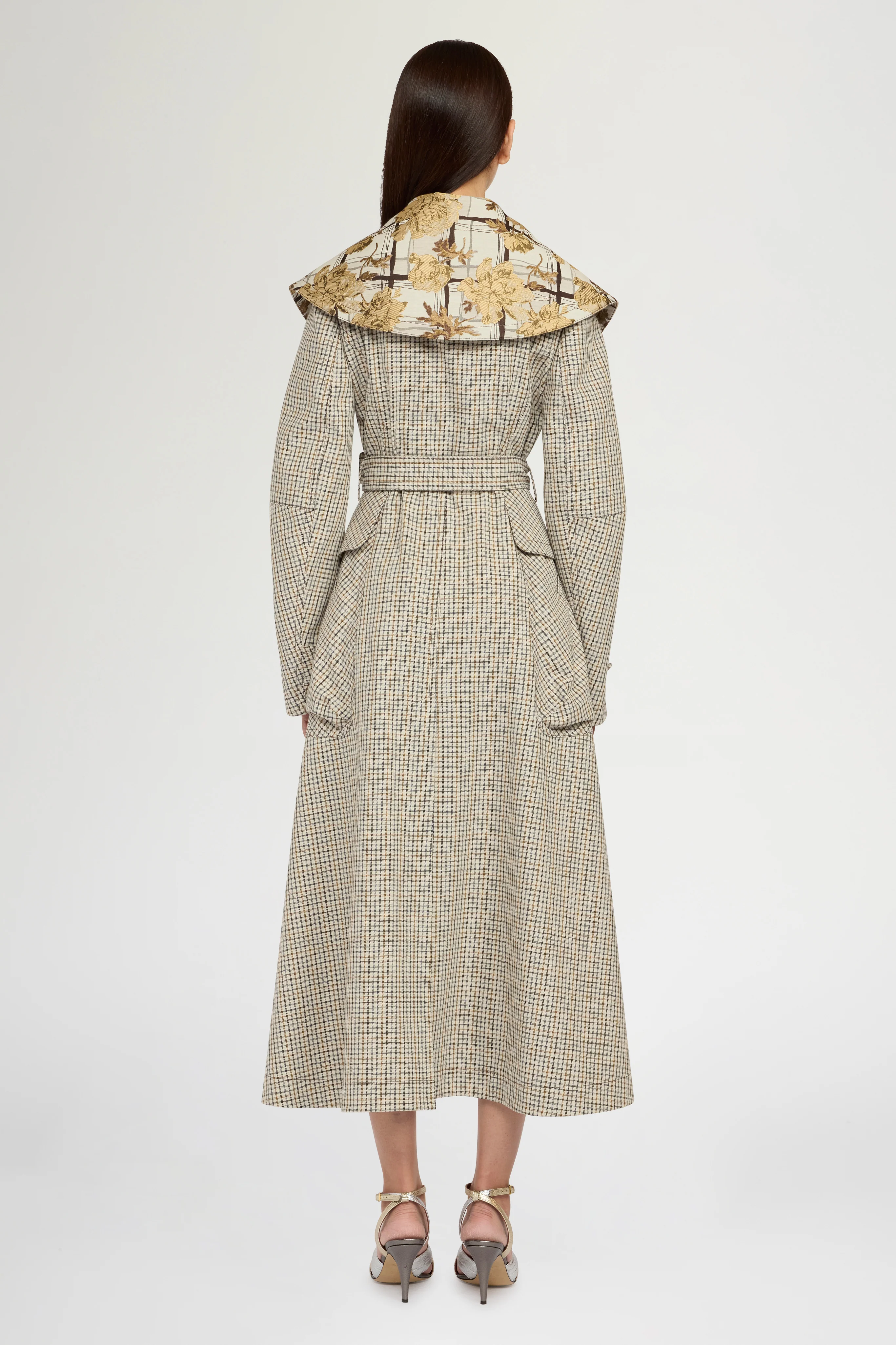 Long Micro Check Coat with Maxi Lapel - Image 3