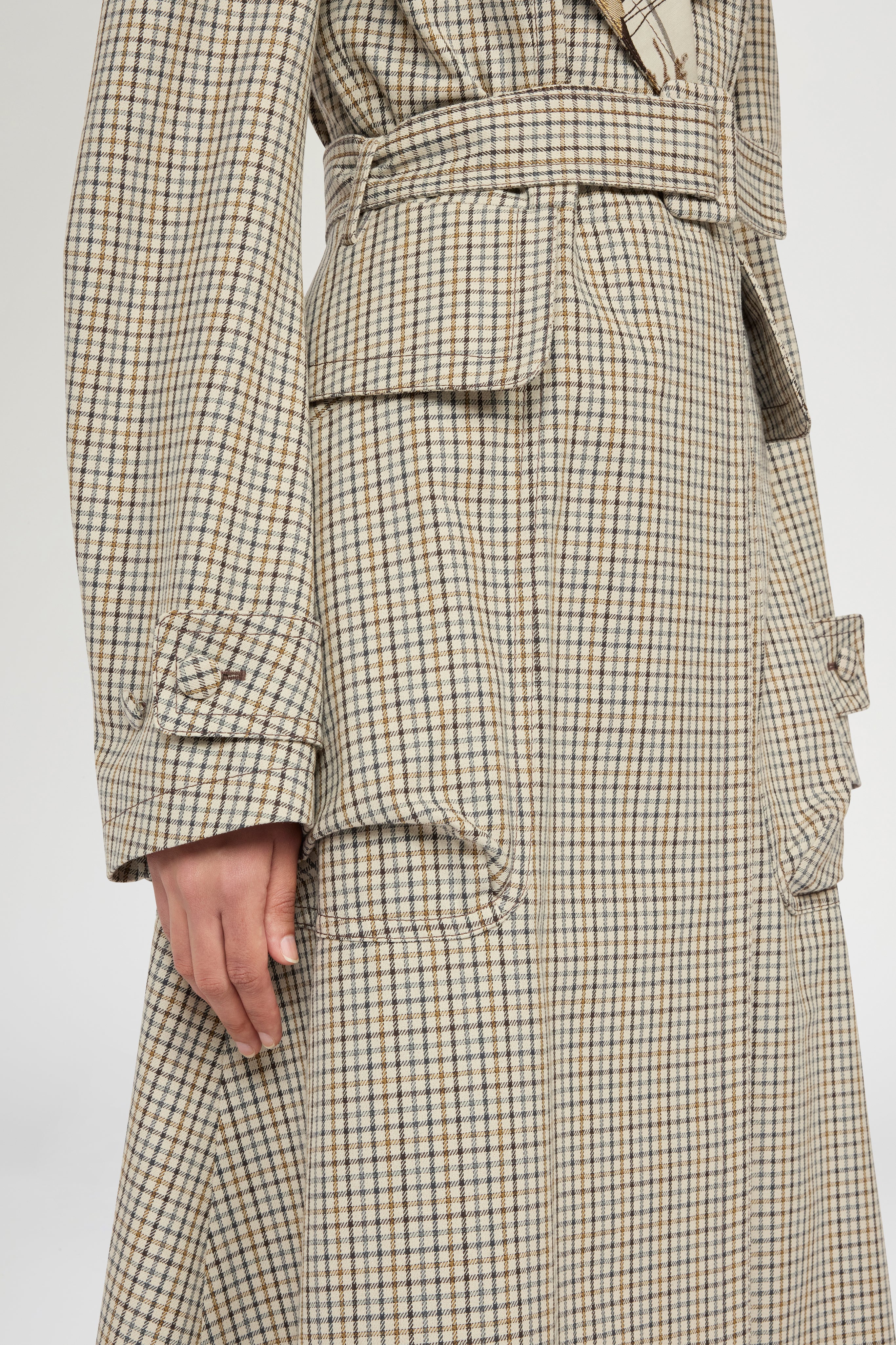 Long Micro Check Coat with Maxi Lapel - Image 4