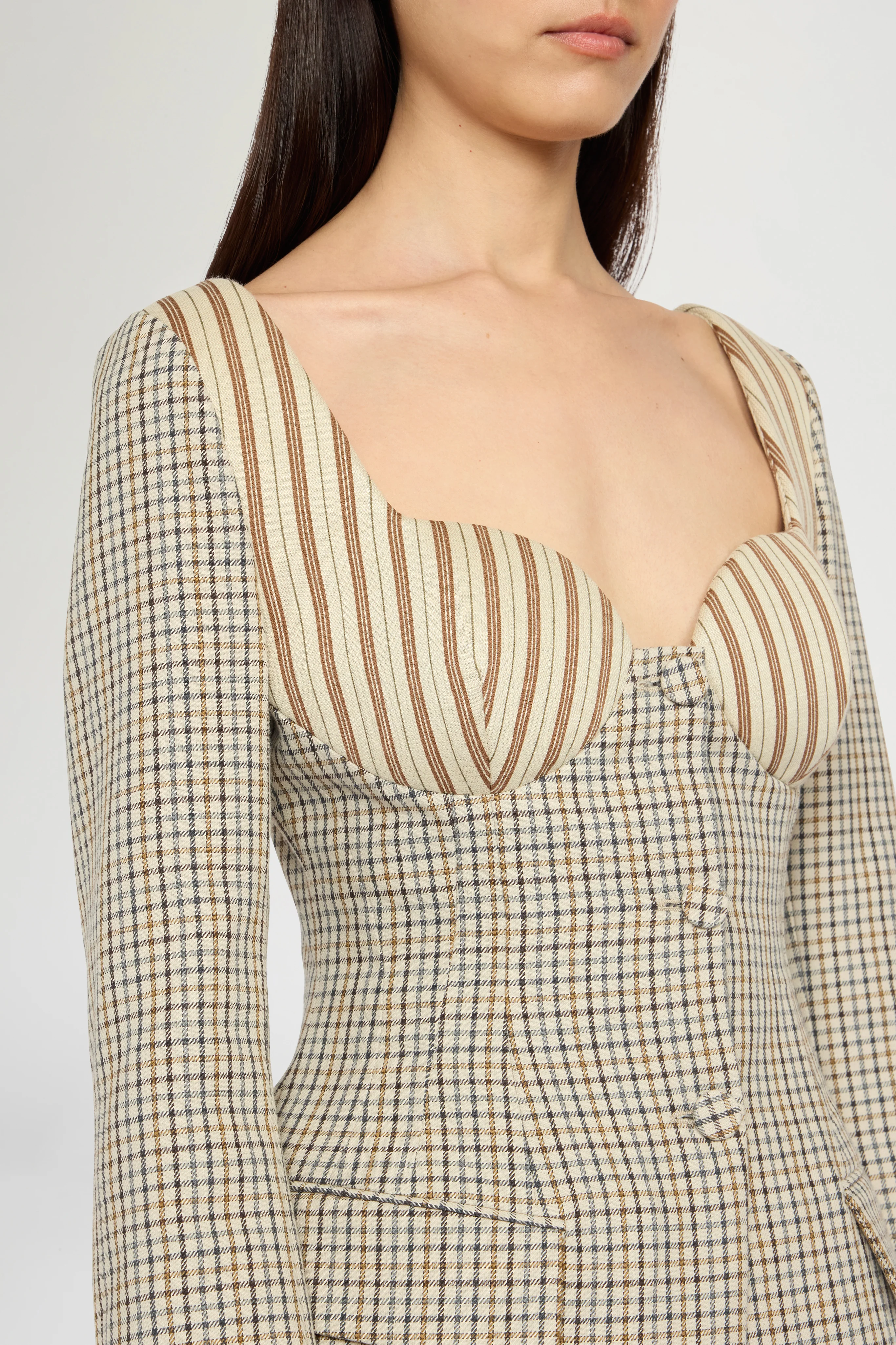 Micro Check and Striped Jersey Corset Jacket - Image 4