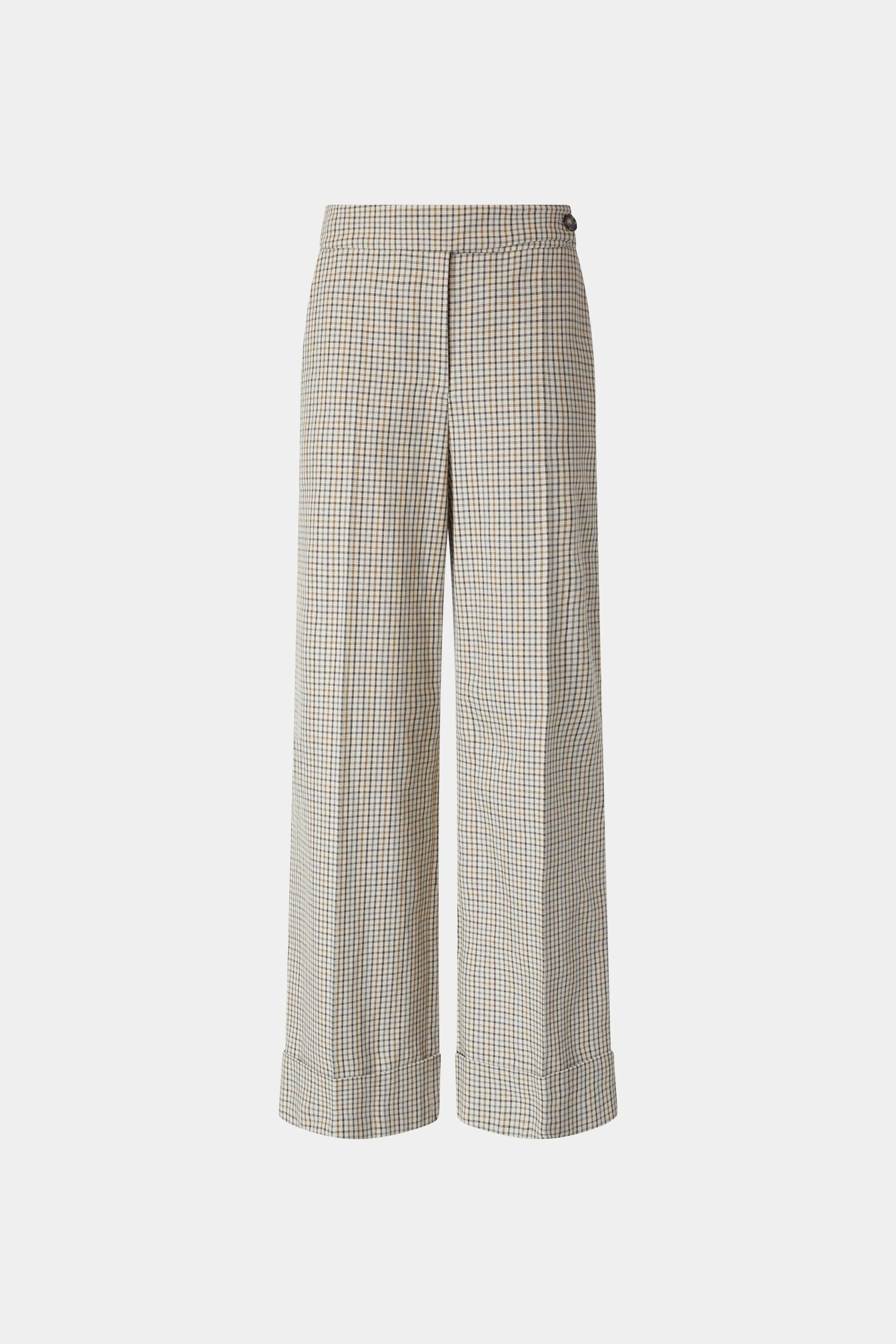 Micro Check Trousers with Turned-up Hem