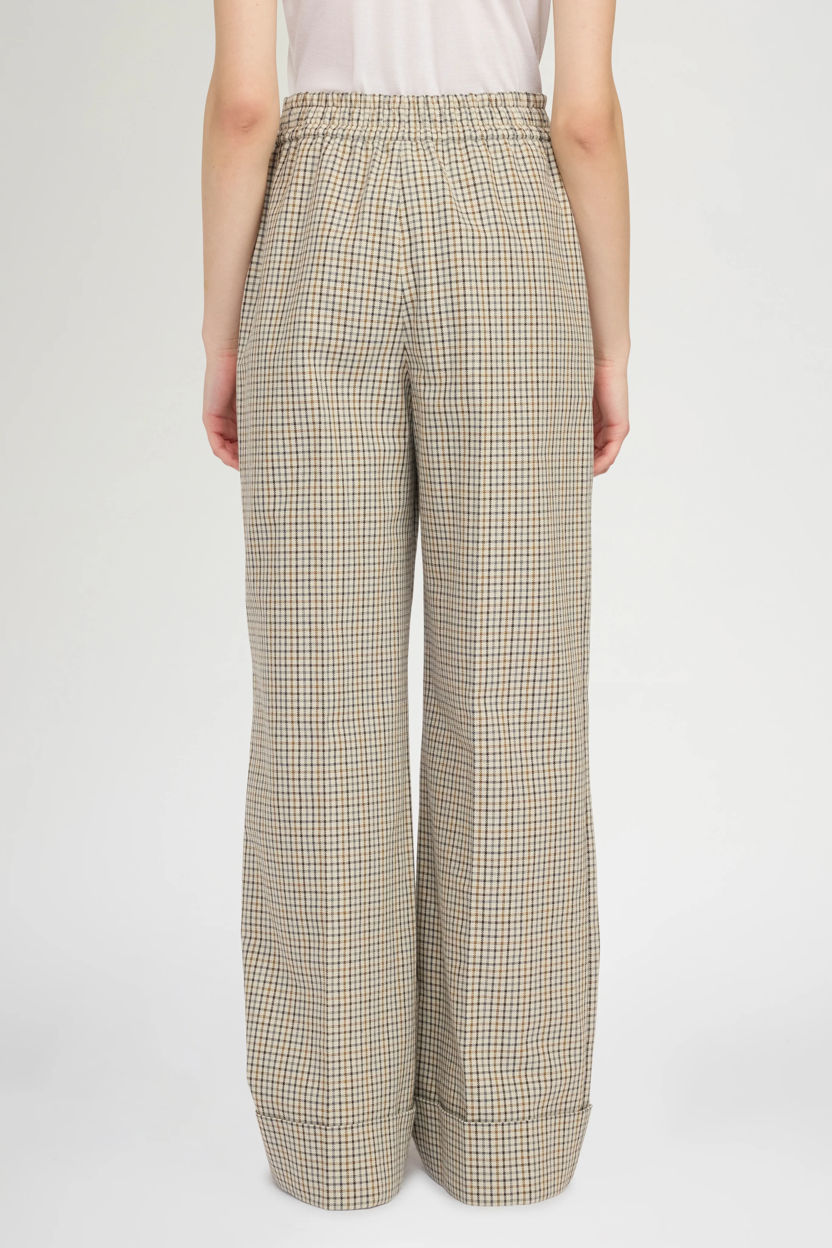 Micro Check Trousers with Turned-up Hem - Image 3